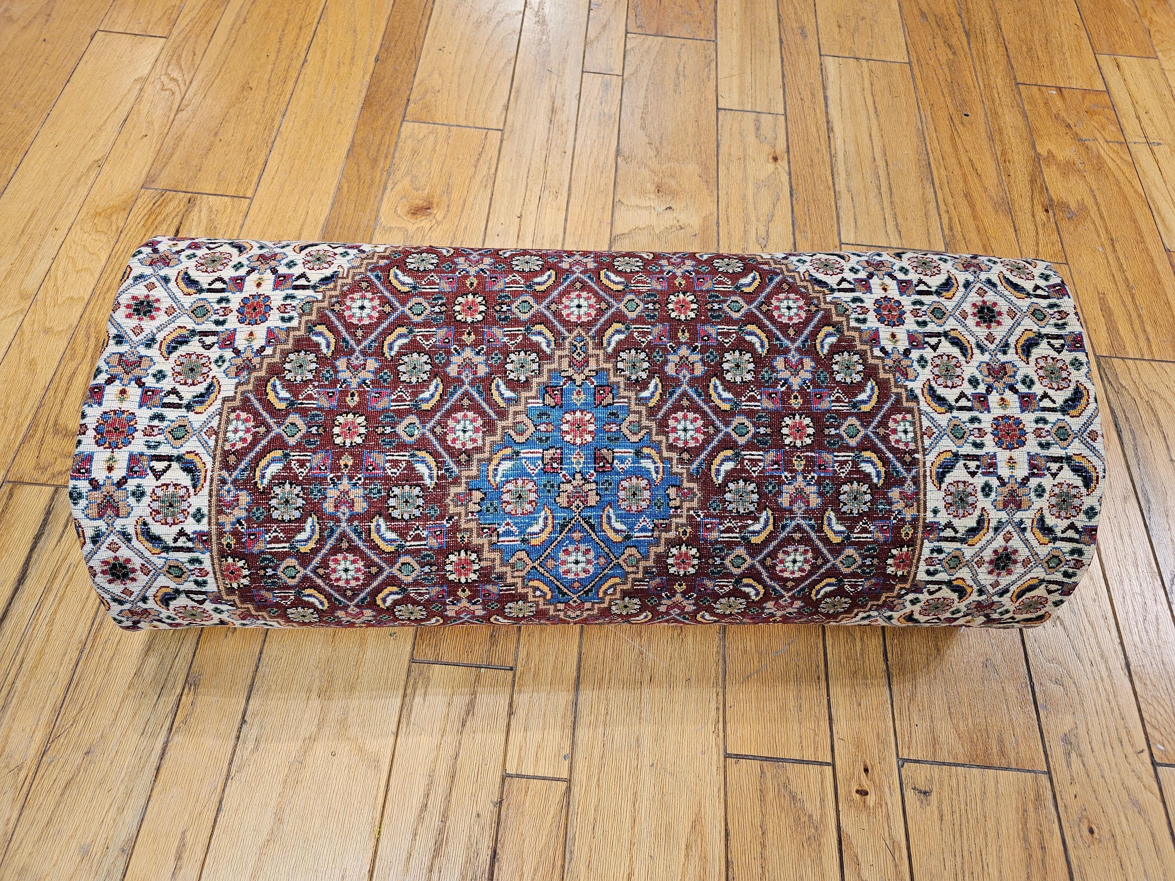 Vintage Persian Tabriz Mahi in Geometric Pattern in Ivory, Navy, French Blue For Sale 8