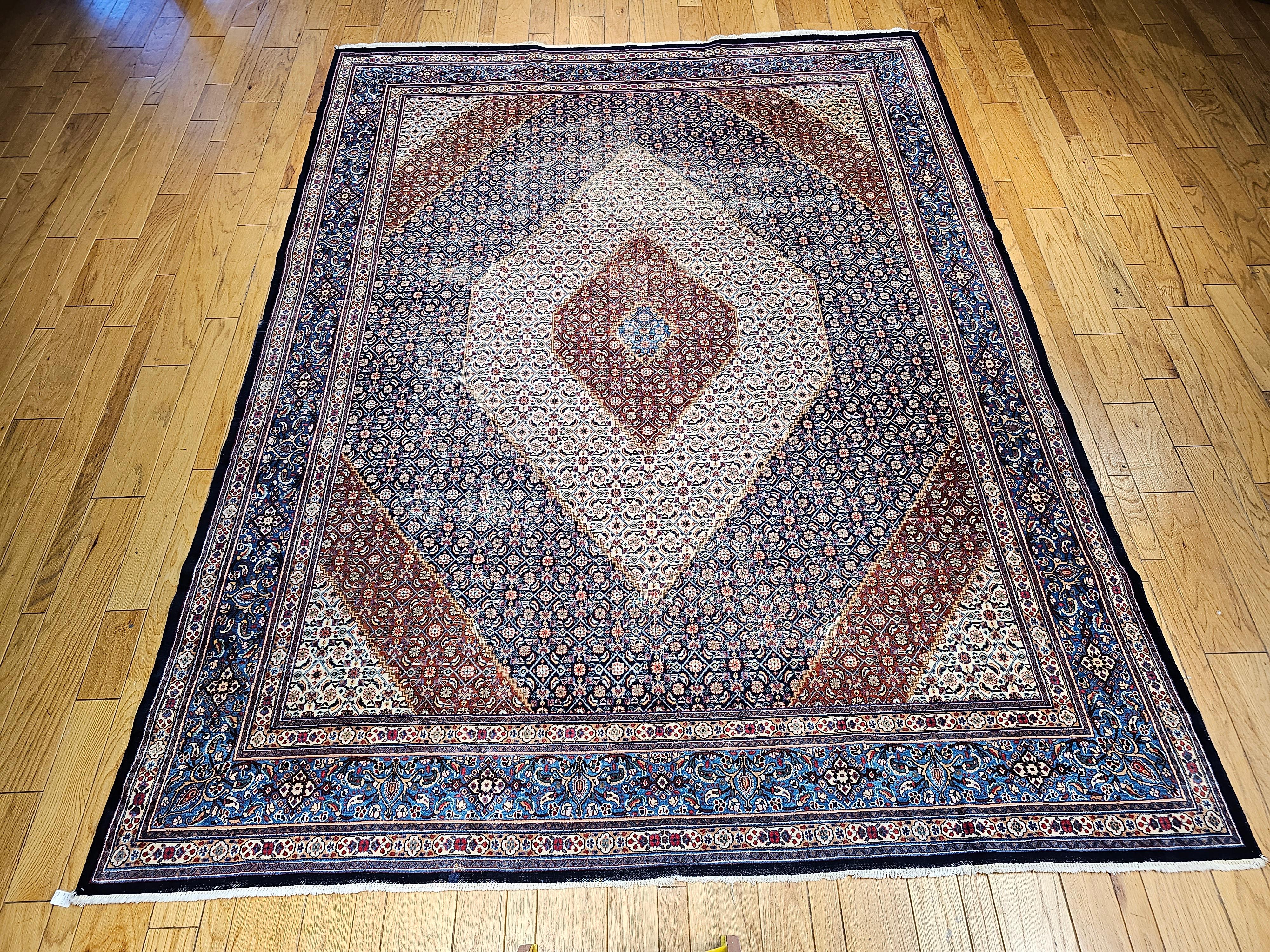 Vintage Persian Tabriz Mahi in Geometric Pattern in Ivory, Navy, French Blue For Sale 9