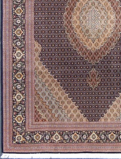 Vintage Persian Tabriz Mahi Rug with Oval Medallion and Swirling Floral Design