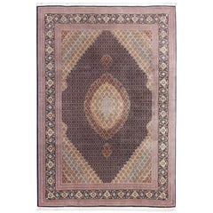 Vintage Persian Tabriz Mahi Rug with Oval Medallion and Swirling Floral Design