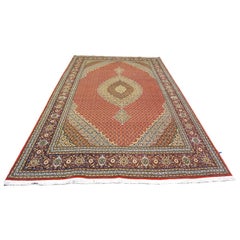 Vintage Persian Tabriz Mahi Wool & Silk 7x10 Terrecota & Ivory Handmade Area Rug