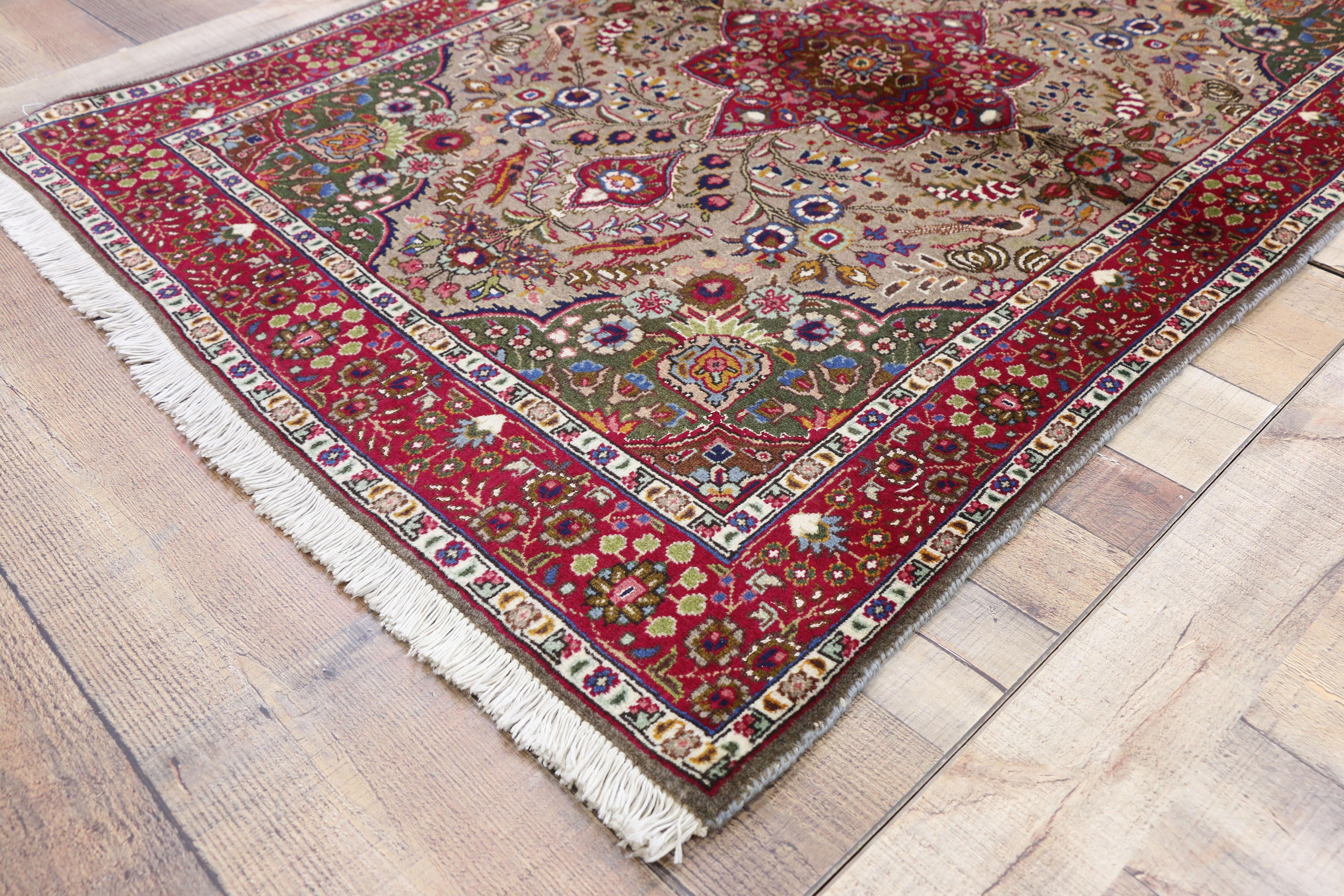 20th Century Vintage Persian Tabriz Medallion Rug with Rustic Feminine Arts & Crafts Style For Sale