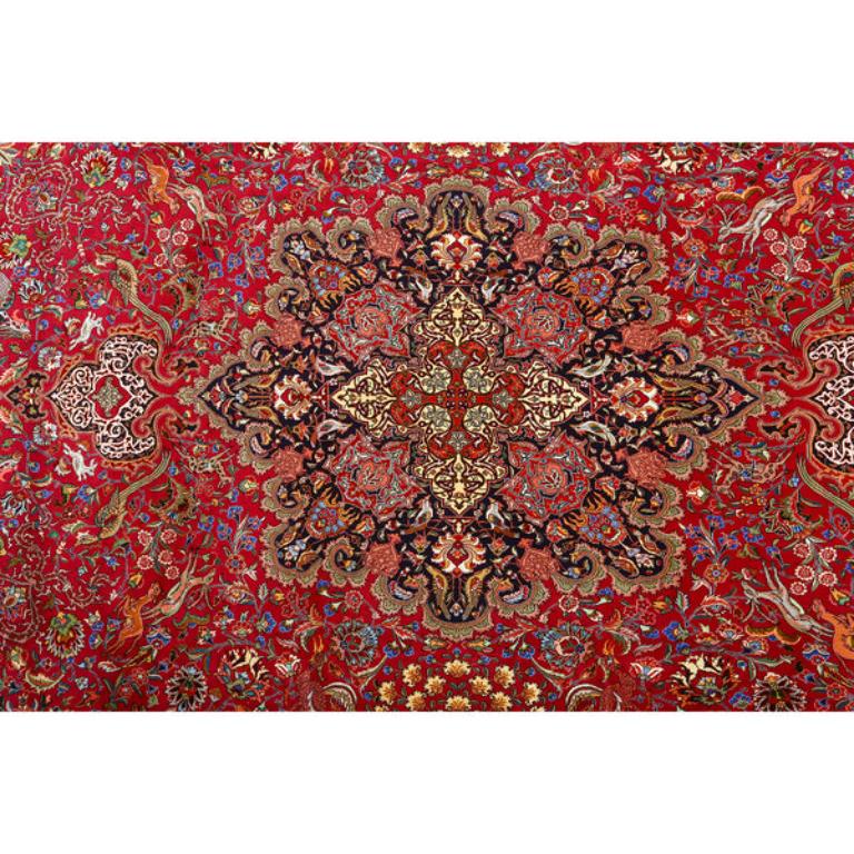 Annodato a mano Tappeto persiano Tabriz Nezam vintage in lana e seta - Dimensioni: 13'5 X 9'10 in vendita