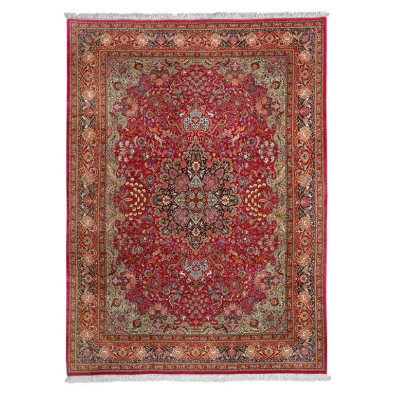 Vintage Persian Tabriz Nezam Rug in Wool and Silk - Size: 13'5 X 9'10