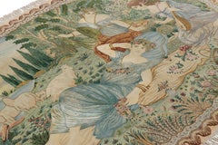 Vintage Persian Tabriz Oval Rug with Human and Landscape Pictorial - Rug & Kilim