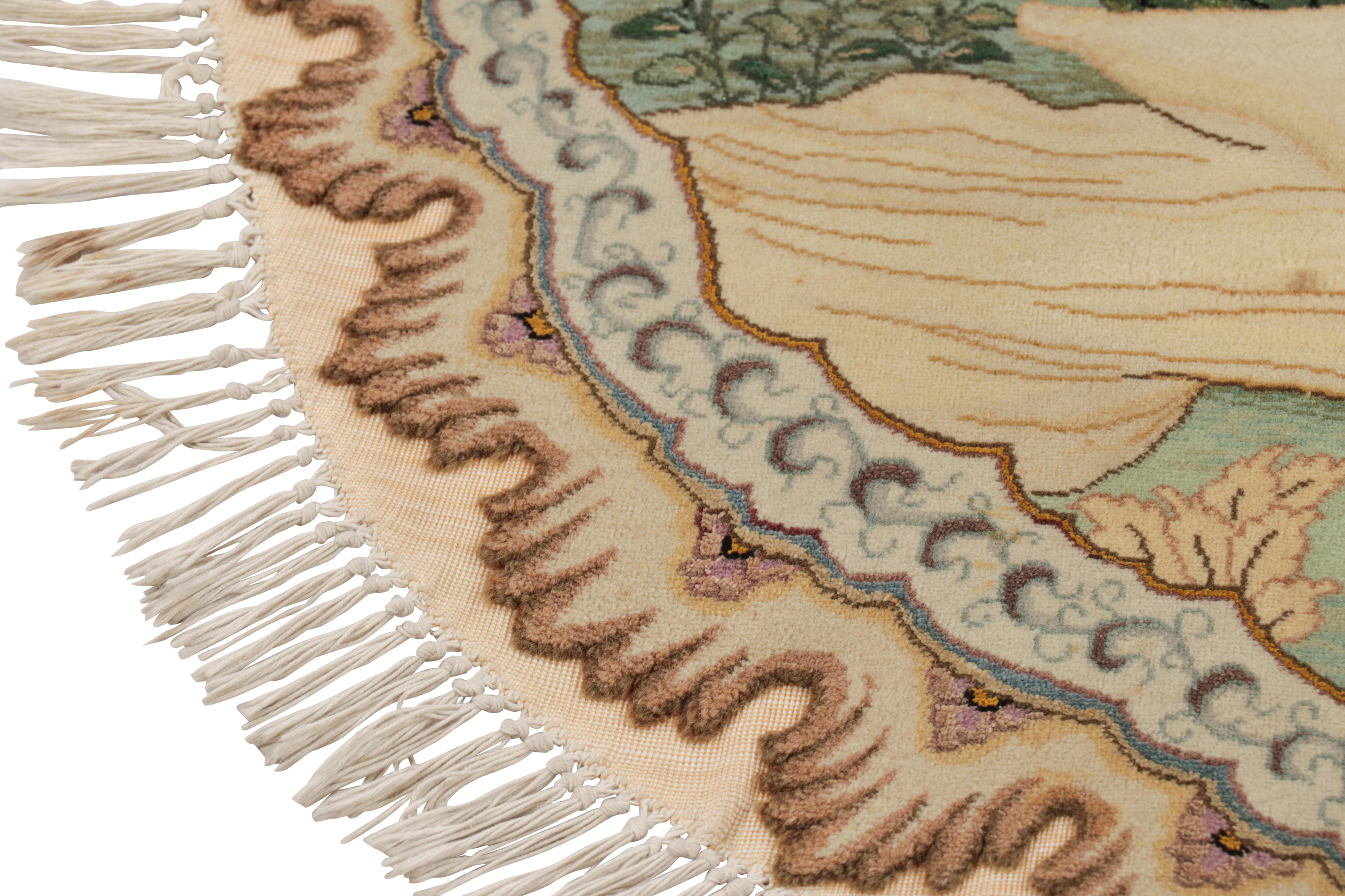 Vintage Persian Tabriz Oval Rug with Human and Landscape Pictorial - Rug & Kilim In Good Condition For Sale In Long Island City, NY