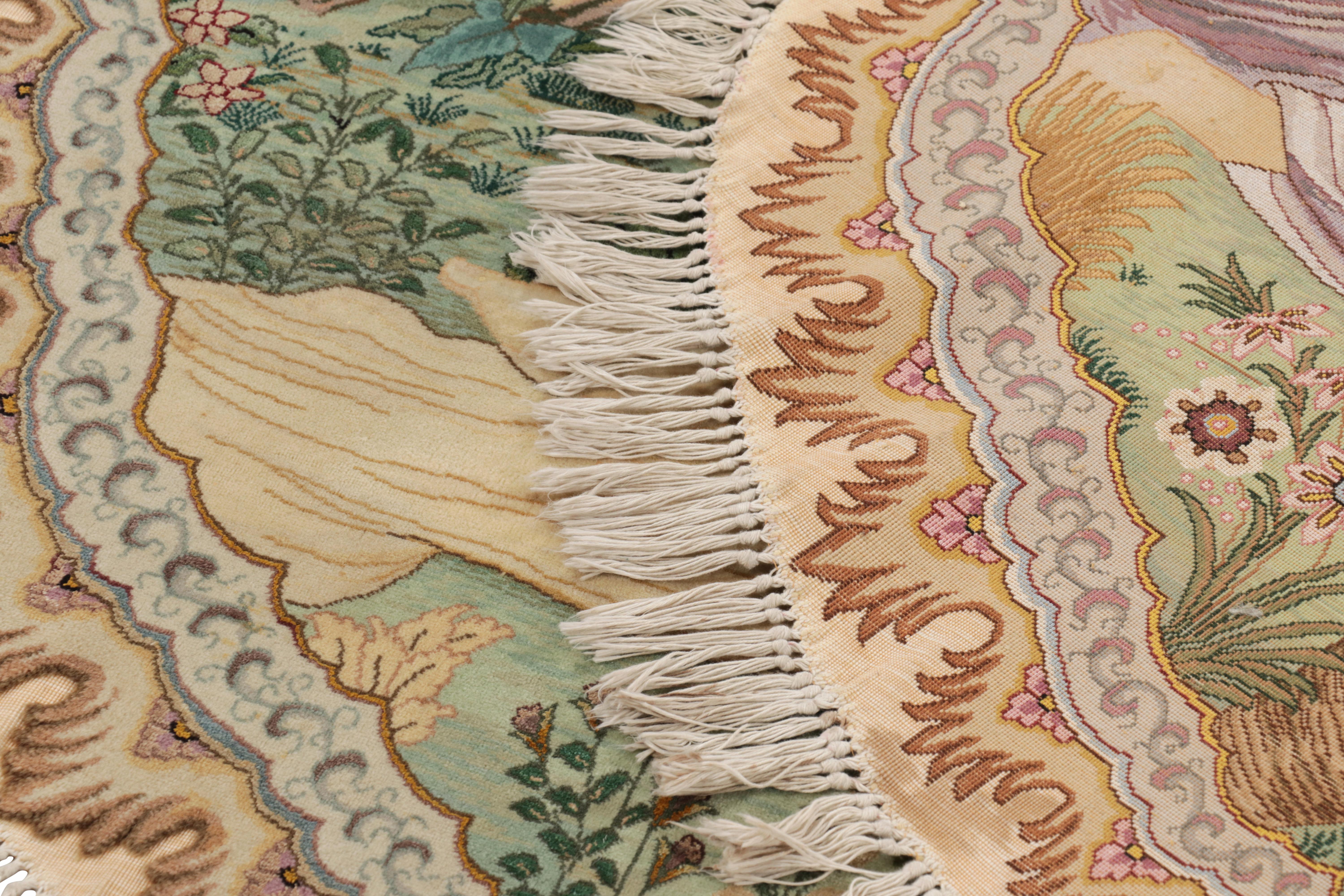 Wool Vintage Persian Tabriz Oval Rug with Human and Landscape Pictorial - Rug & Kilim For Sale