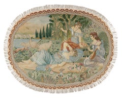 Vintage Persian Tabriz Oval Rug with Human and Landscape Pictorial - Rug & Kilim