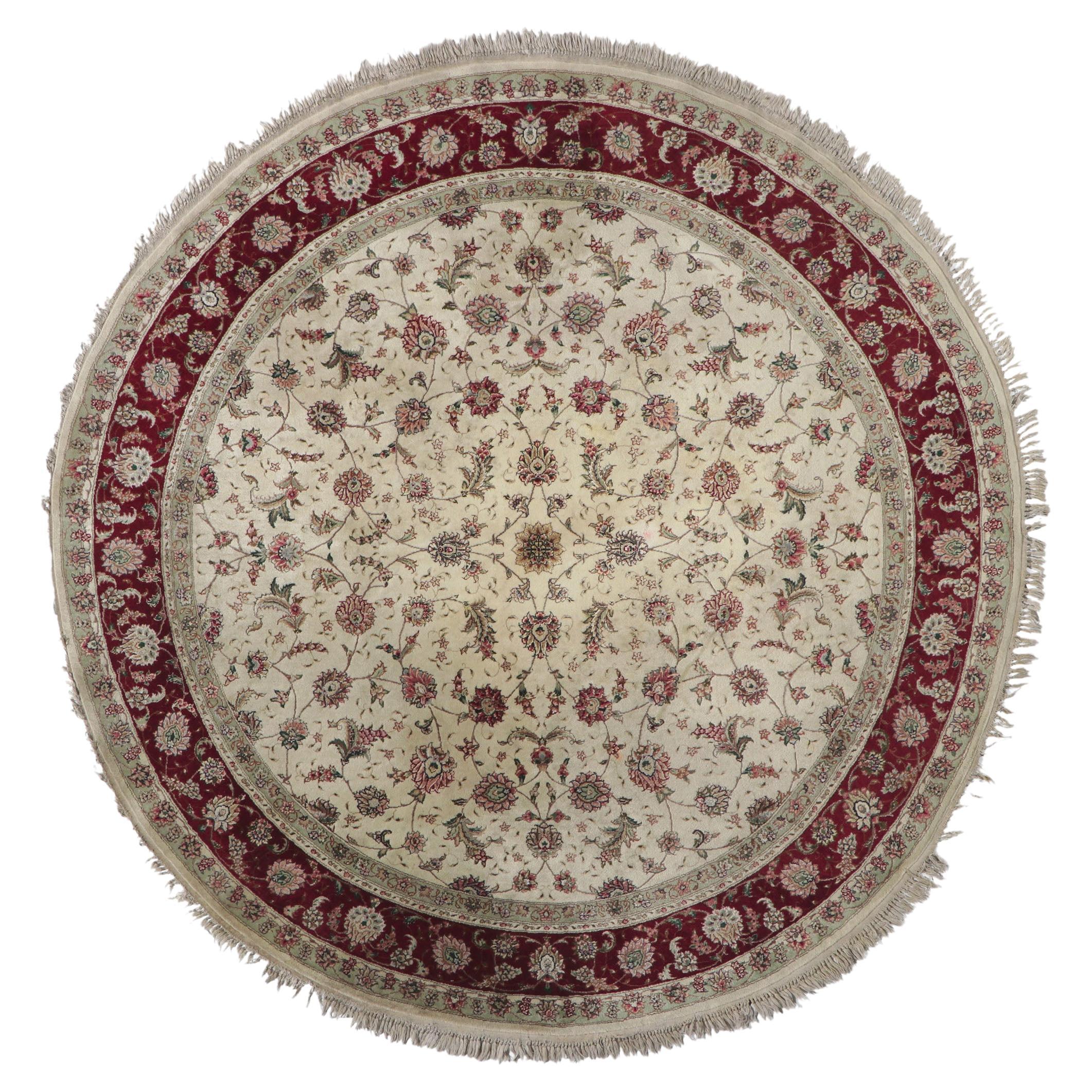 Vintage Persian Tabriz Pakistani Round Area Rug