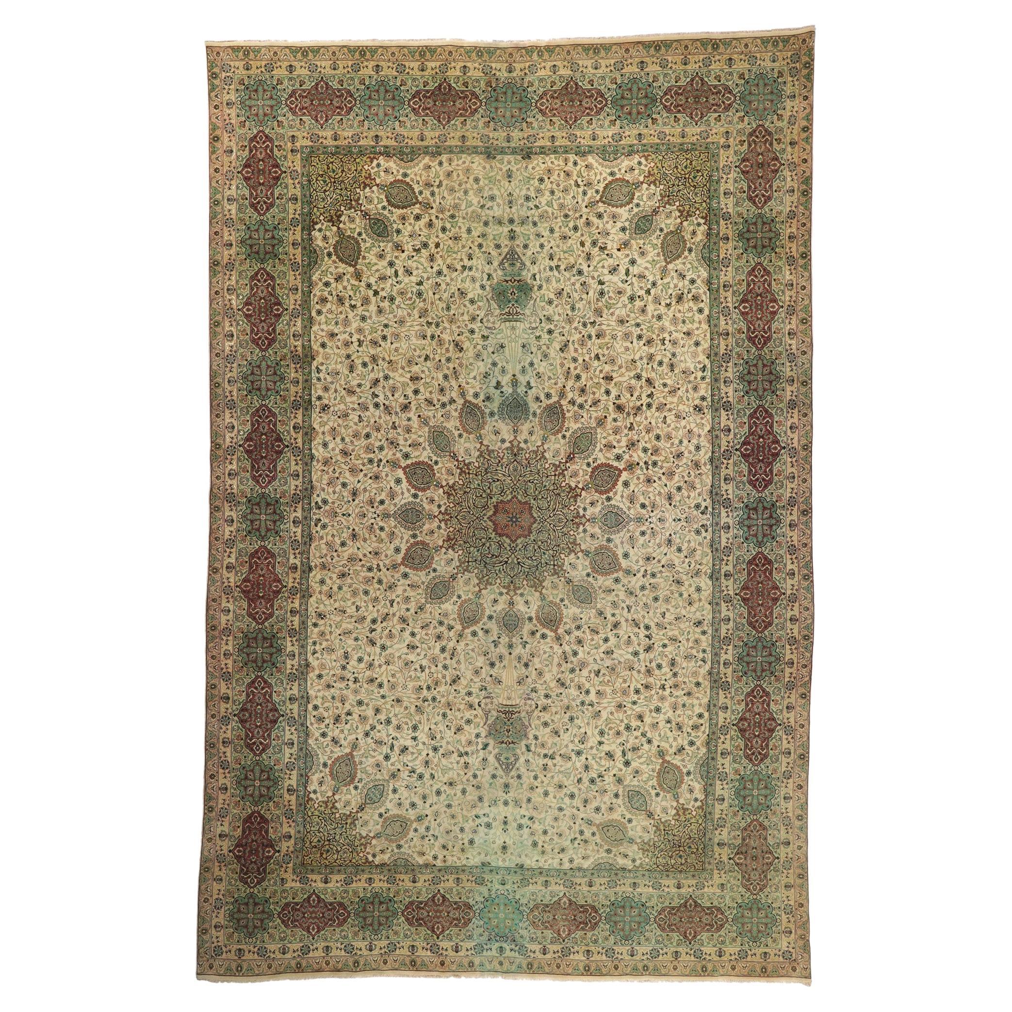 Oversized Vintage Persian Tabriz Rug, Hotel Lobby Size Carpet For Sale