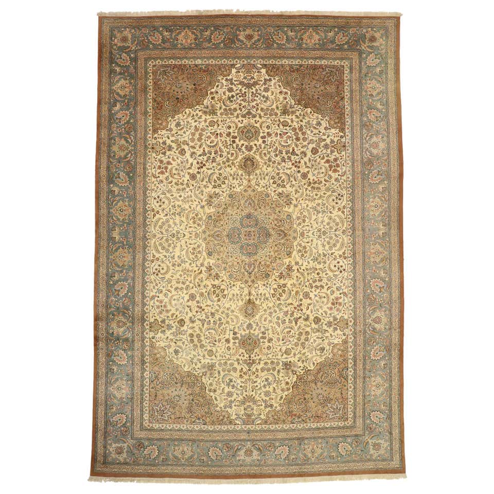 Vintage Pale Pink Persian Tabriz Rug with Romantic Arabesque Art ...