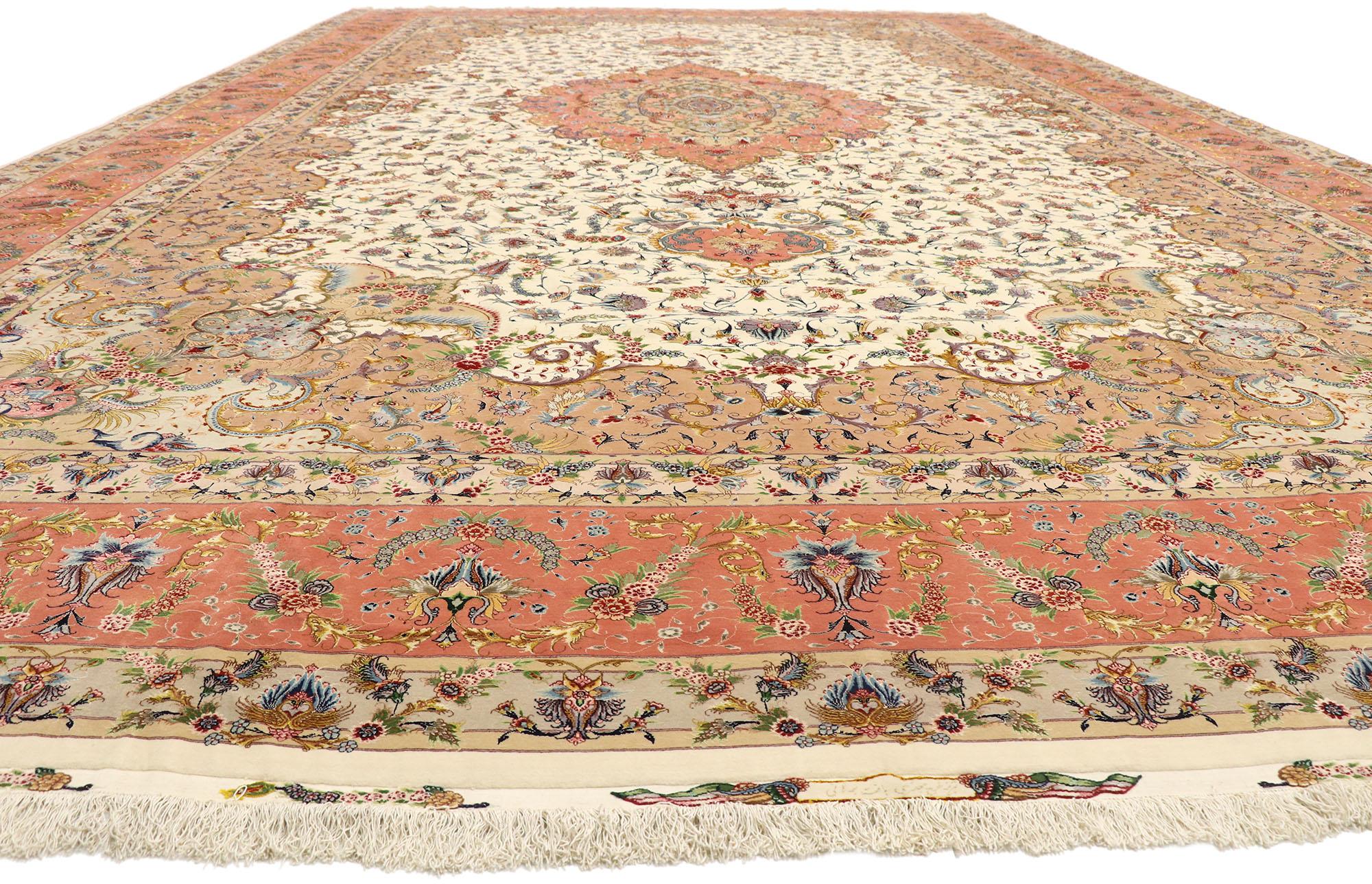 Rococo Tapis persan Shirfar Tabriz Palatial signé des années 1980 en vente