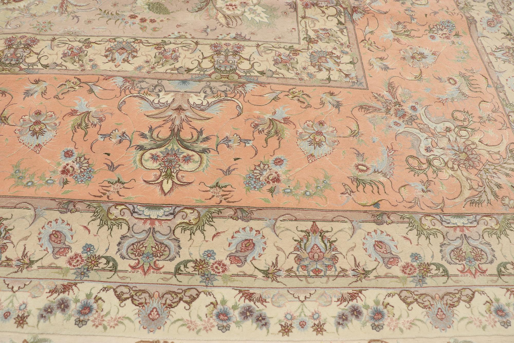 Hand-Knotted 1980s Signed Vintage Persian Shirfar Tabriz Palatial Wool and Silk Rug  For Sale