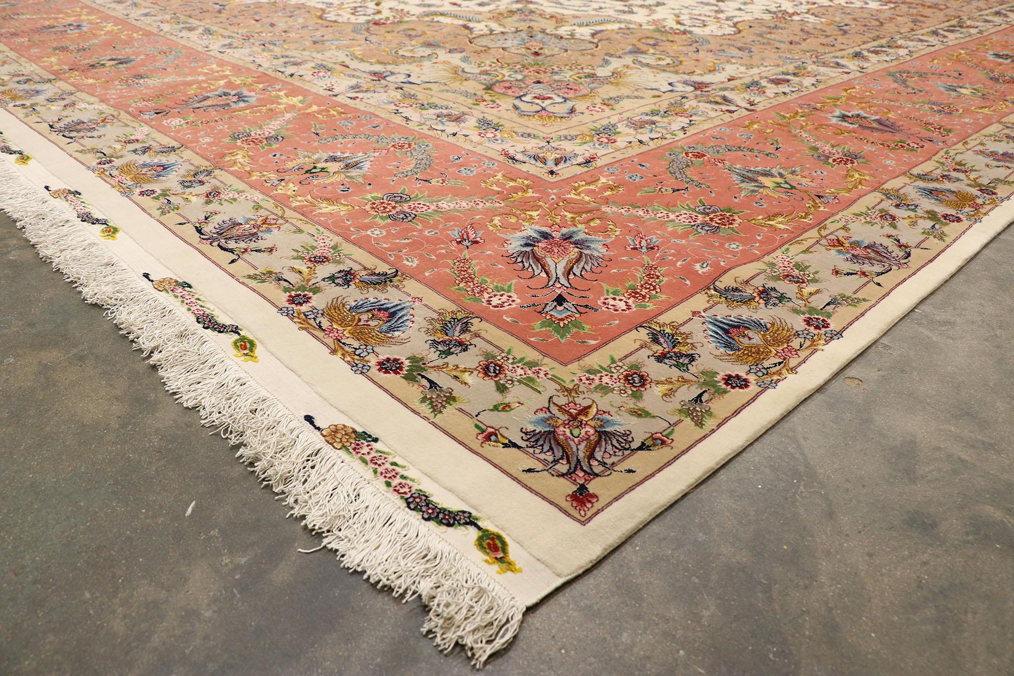 1980s Signed Vintage Persian Shirfar Tabriz Palatial Wool and Silk Rug In Good Condition For Sale In Dallas, TX