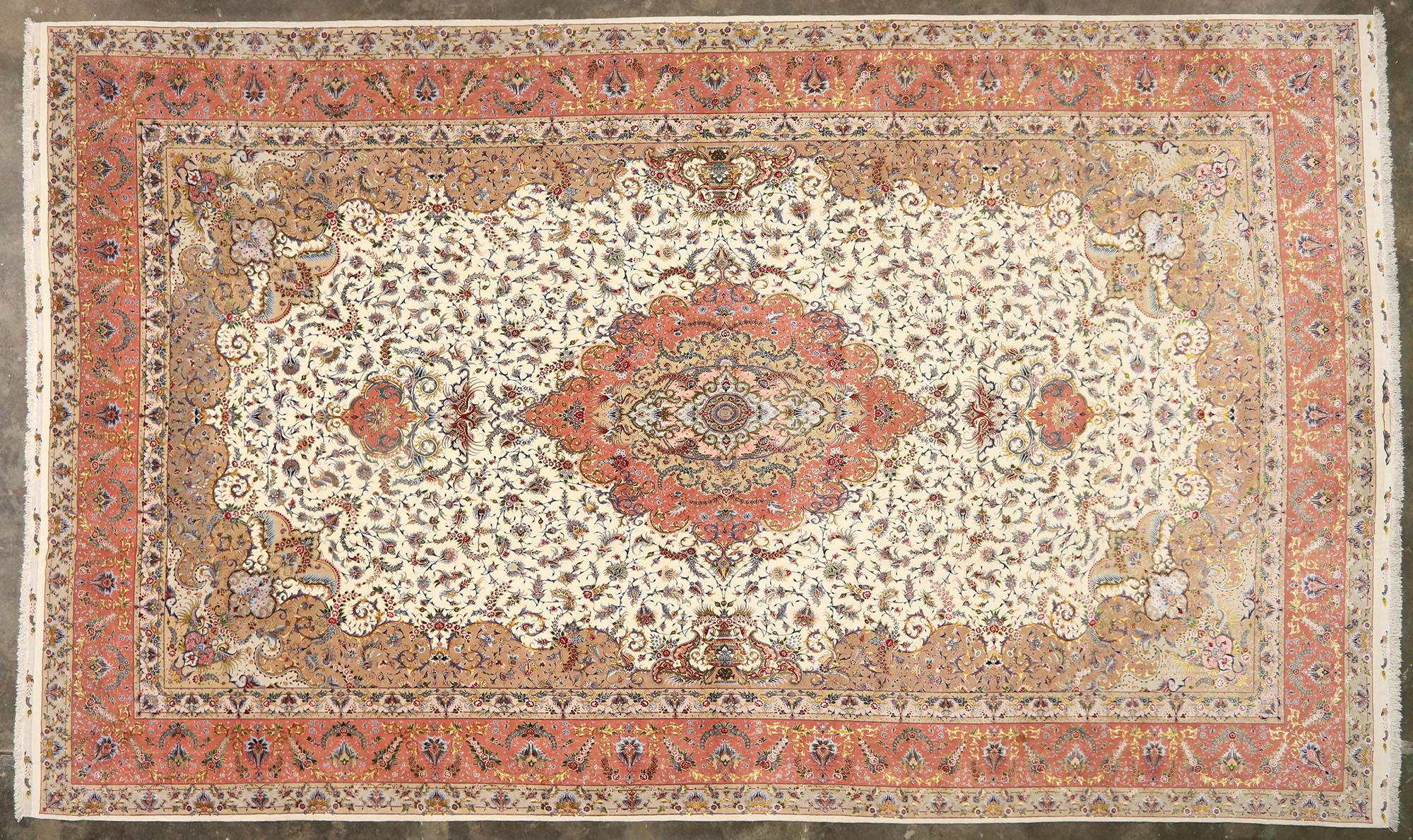 20th Century 1980s Signed Vintage Persian Shirfar Tabriz Palatial Wool and Silk Rug For Sale