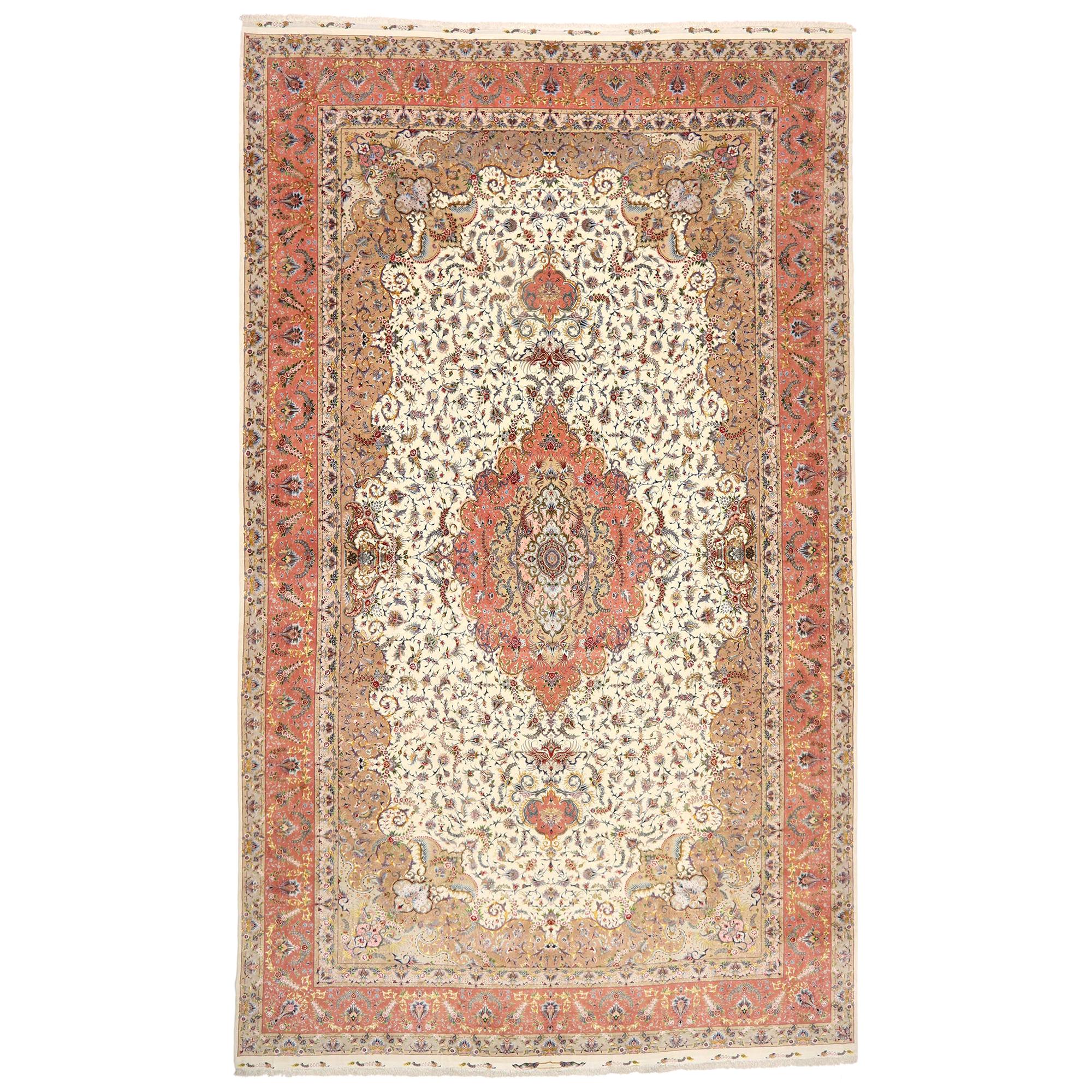 1980er Jahre signierter persischer Shirfar-Tabriz-Teppich aus Wolle und Seide, Palast, Vintage
