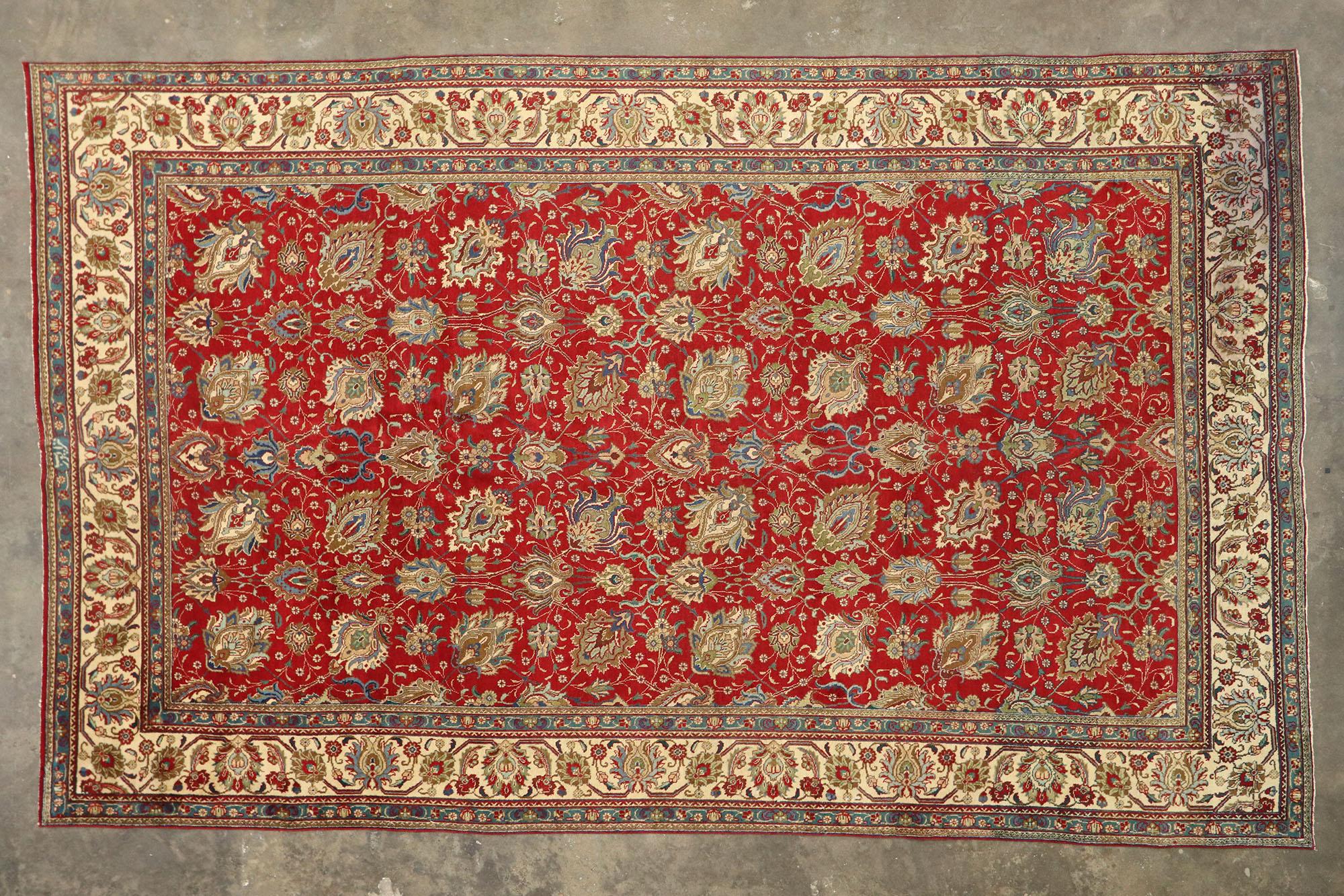 Laine Tapis persan vintage de palais de Tabriz avec style colonial et fédéral traditionnel en vente