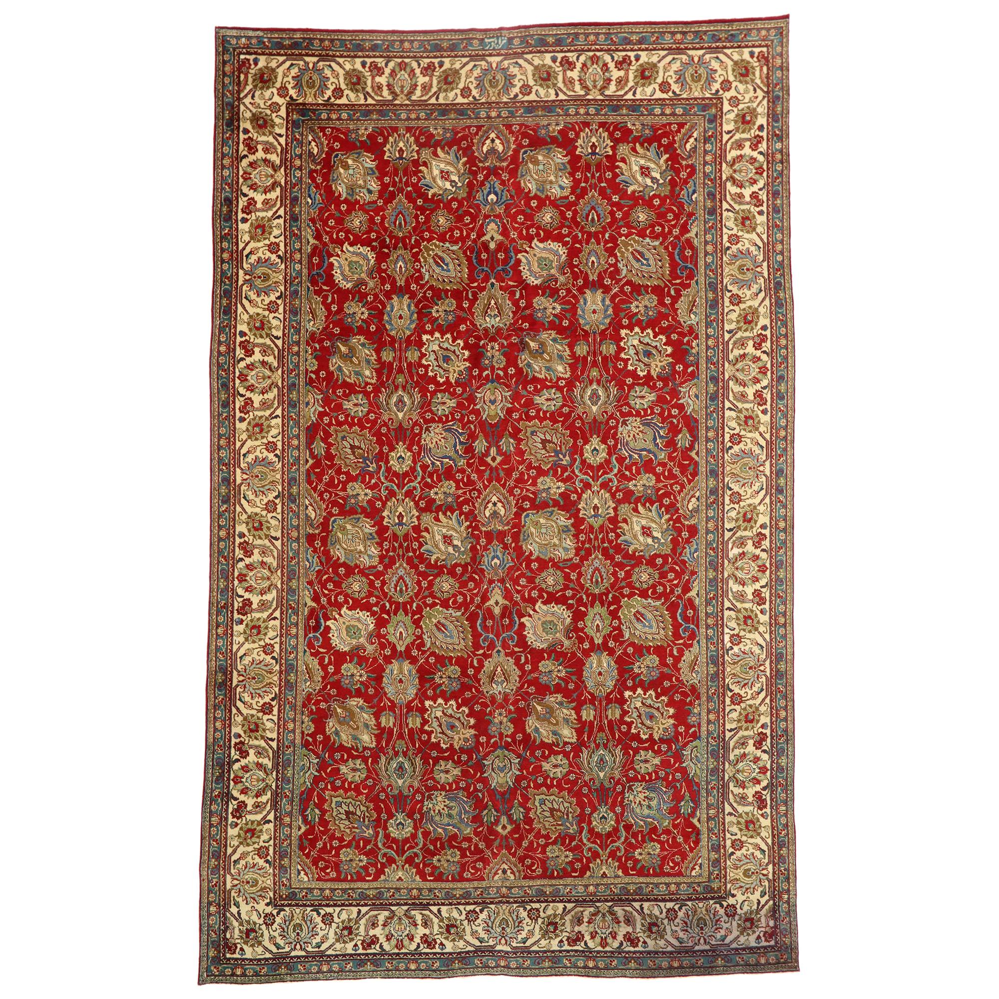 Tapis persan vintage de palais de Tabriz avec style colonial et fédéral traditionnel en vente