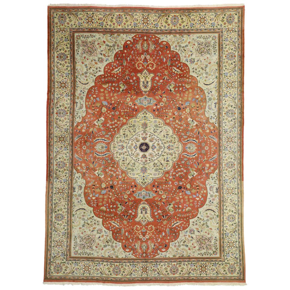 French Victorian Style Vintage Persian Tabriz Rug, Palace Size Persian ...
