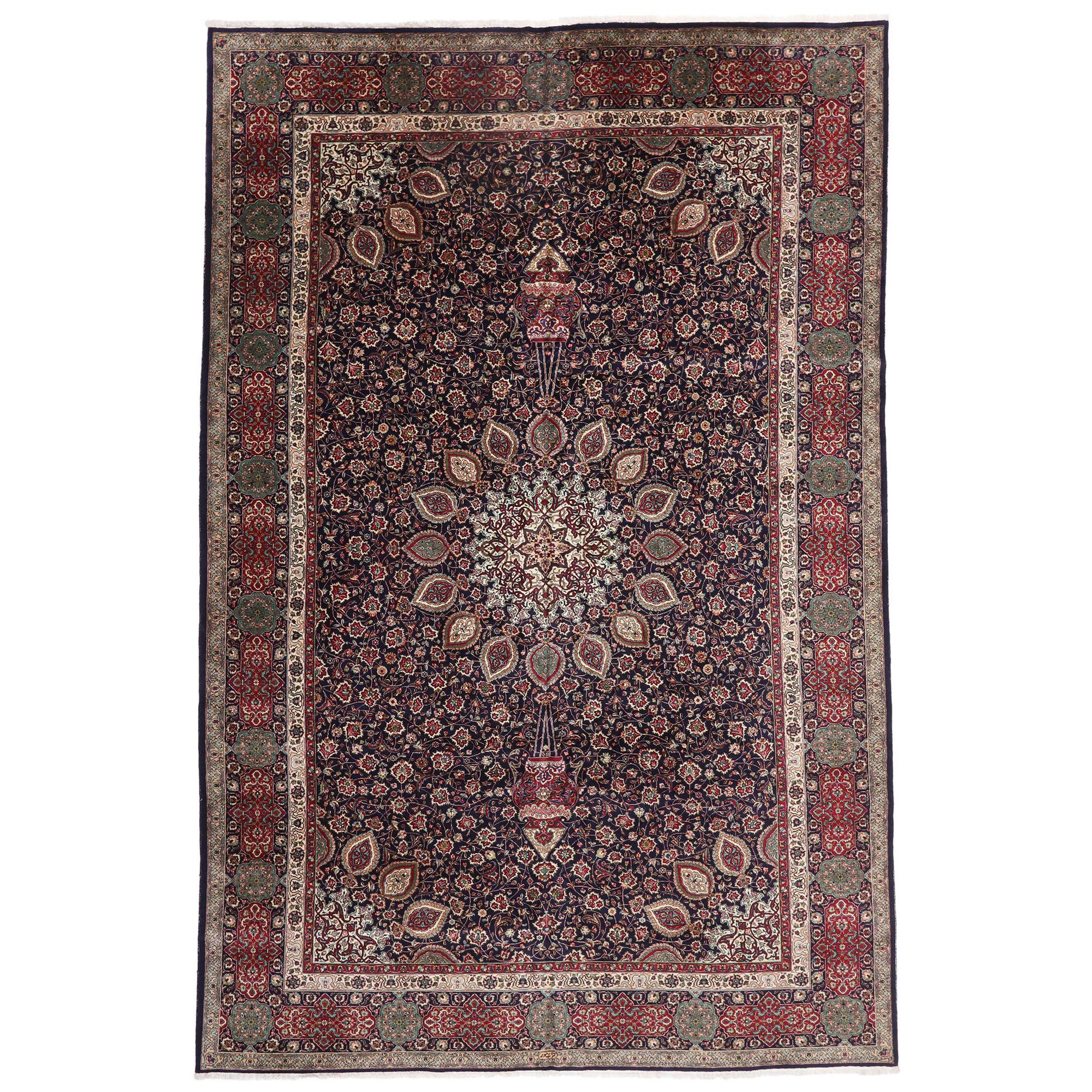 Vintage Persian Tabriz Palace Size Rug with The Ardabil Carpet Design For Sale
