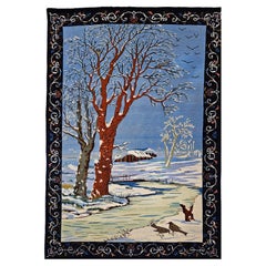 Tapis pictural persan de Tabriz représentant une scène de forêt d'hiver