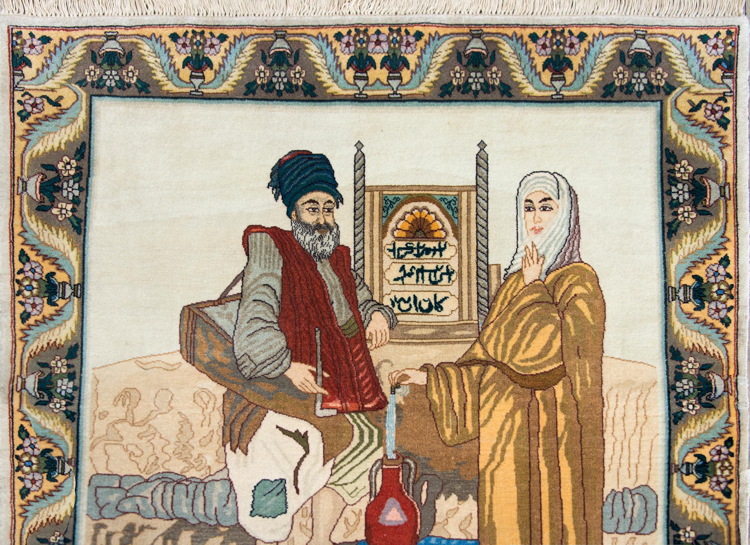 Tapis vintage persan de Tabriz à motifs picturaux en vente 3