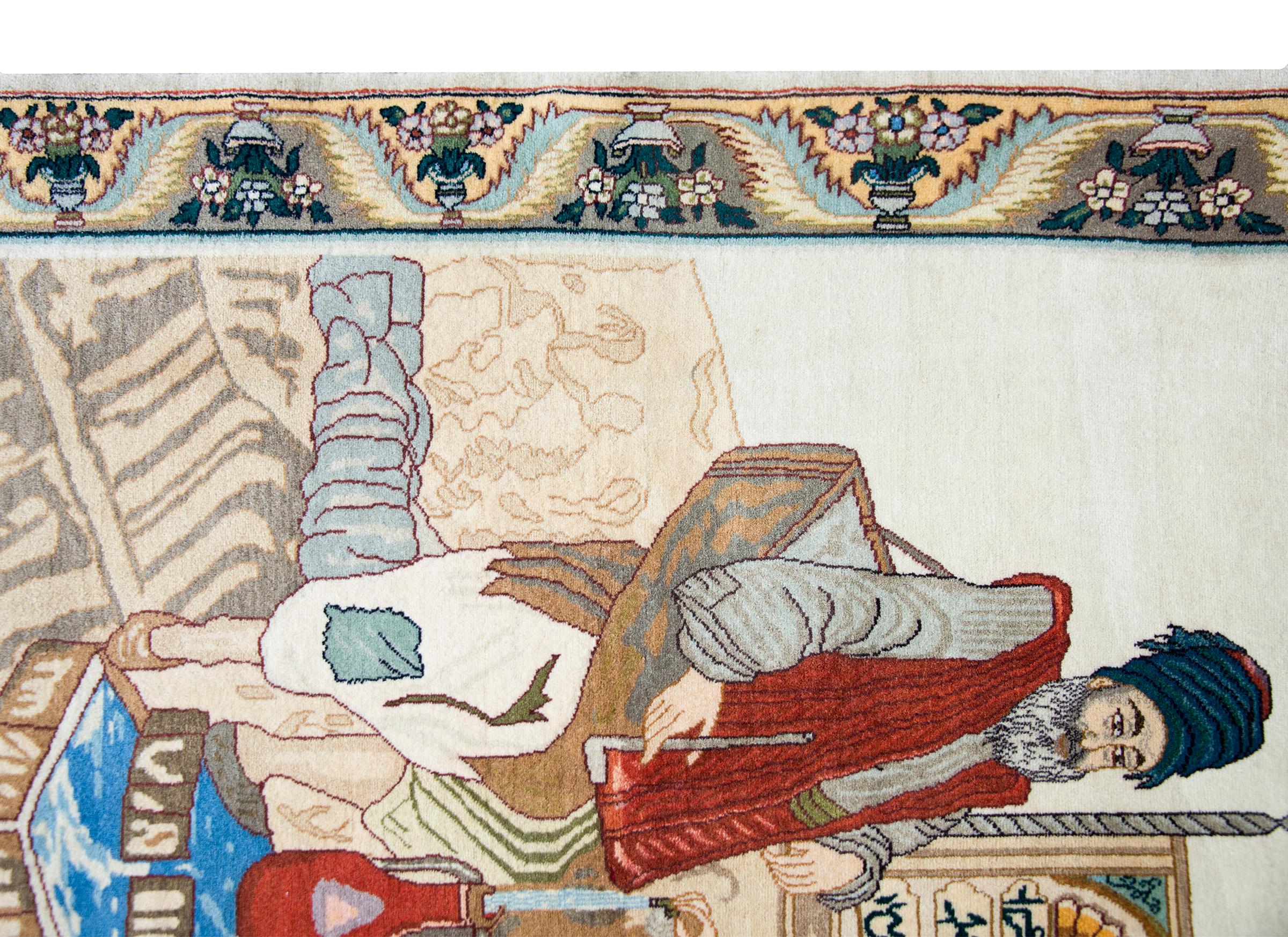 Tapis vintage persan de Tabriz à motifs picturaux en vente 4