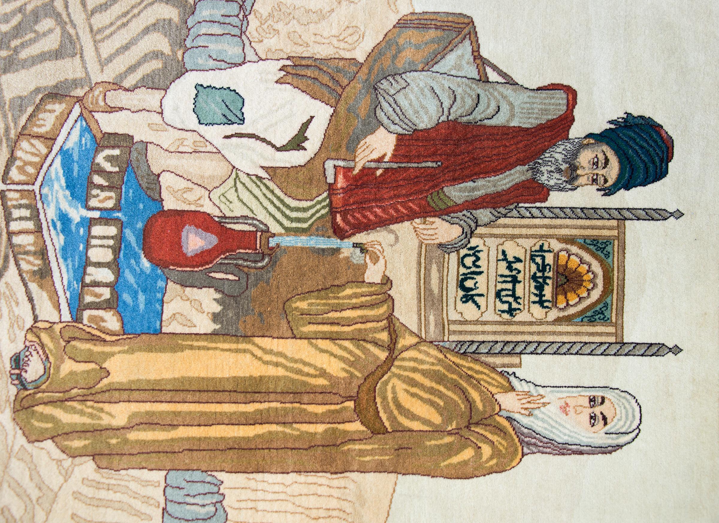 Tapis vintage persan de Tabriz à motifs picturaux Bon état - En vente à Chicago, IL