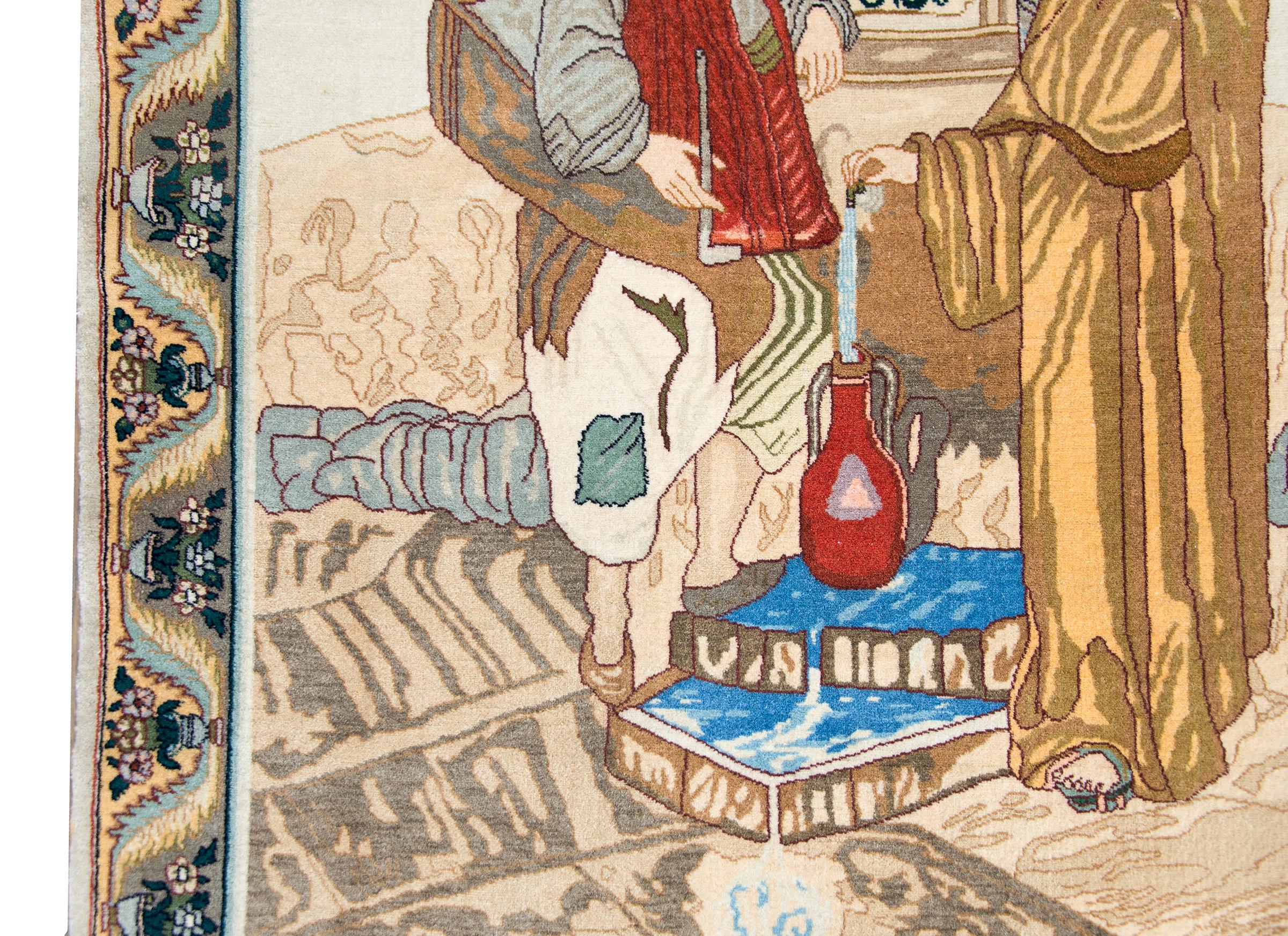 Laine Tapis vintage persan de Tabriz à motifs picturaux en vente