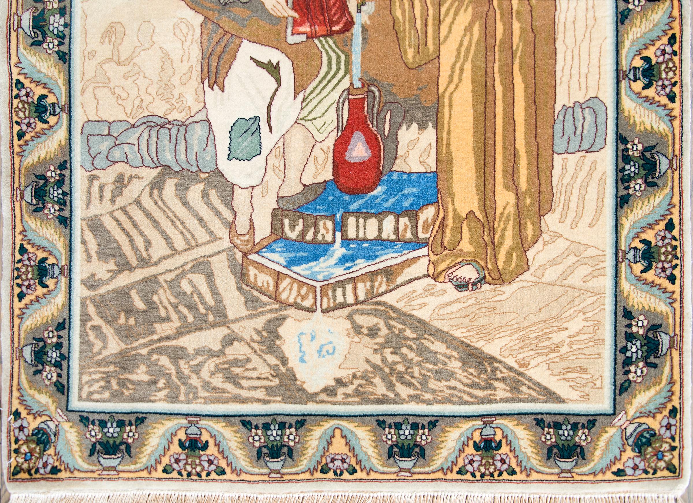 Tapis vintage persan de Tabriz à motifs picturaux en vente 1