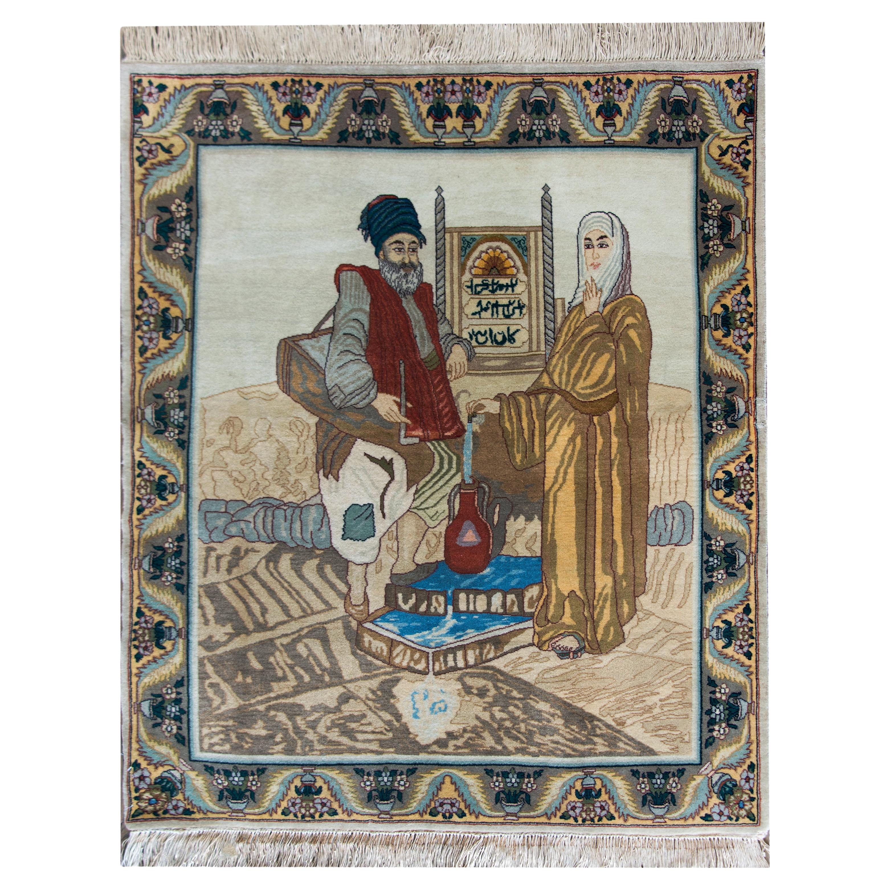 Vintage Persian Tabriz Pictorial Rug For Sale