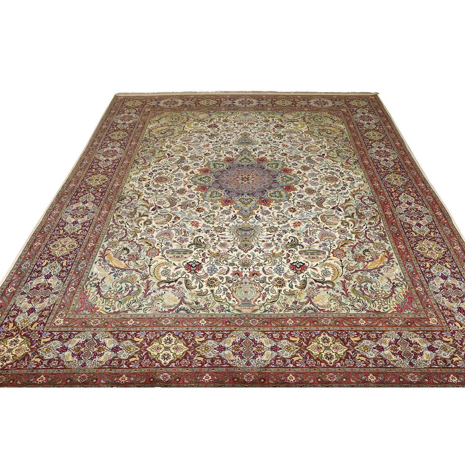 Persiano Tappeto persiano Tabriz Pournami vintage in lana e seta - Dimensioni: 13'5 X 9'10 in vendita