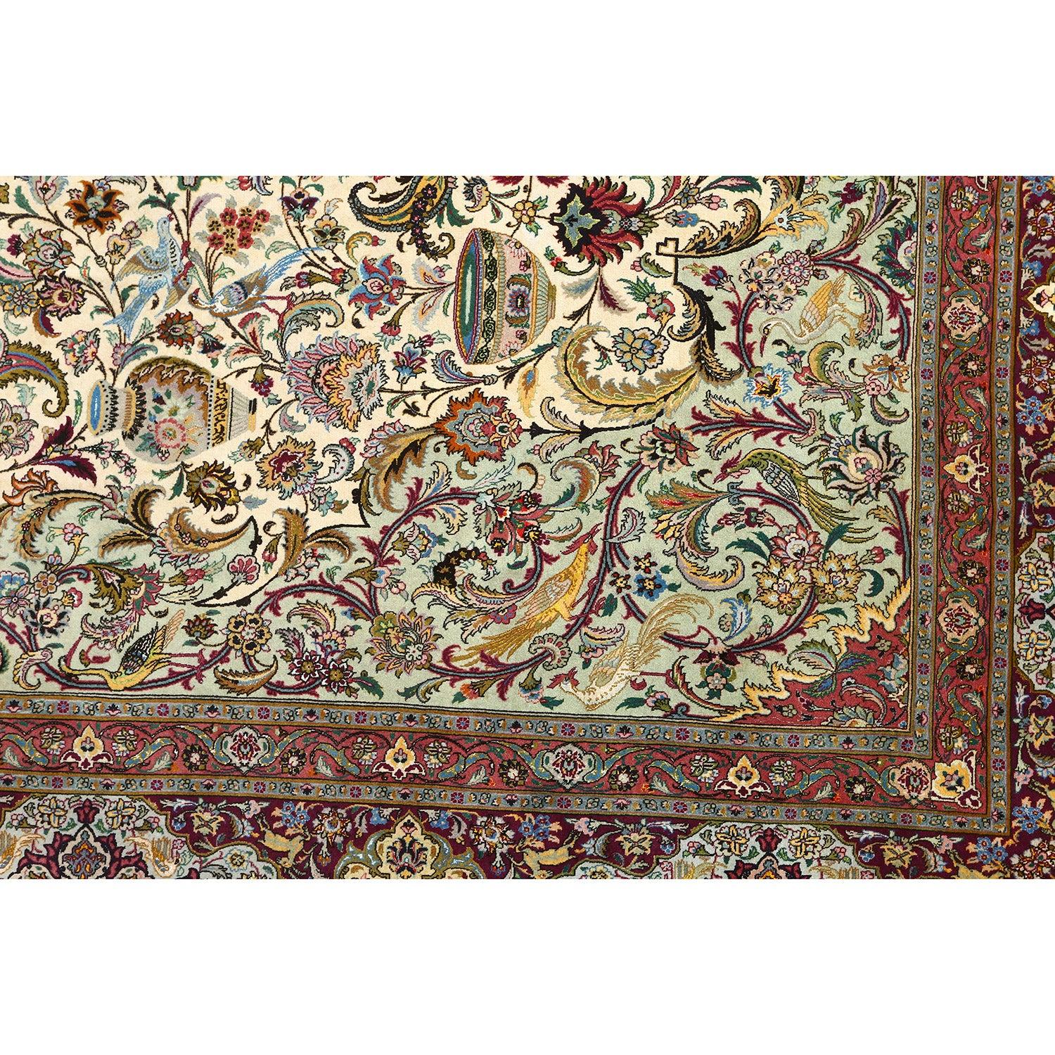 Annodato a mano Tappeto persiano Tabriz Pournami vintage in lana e seta - Dimensioni: 13'5 X 9'10 in vendita