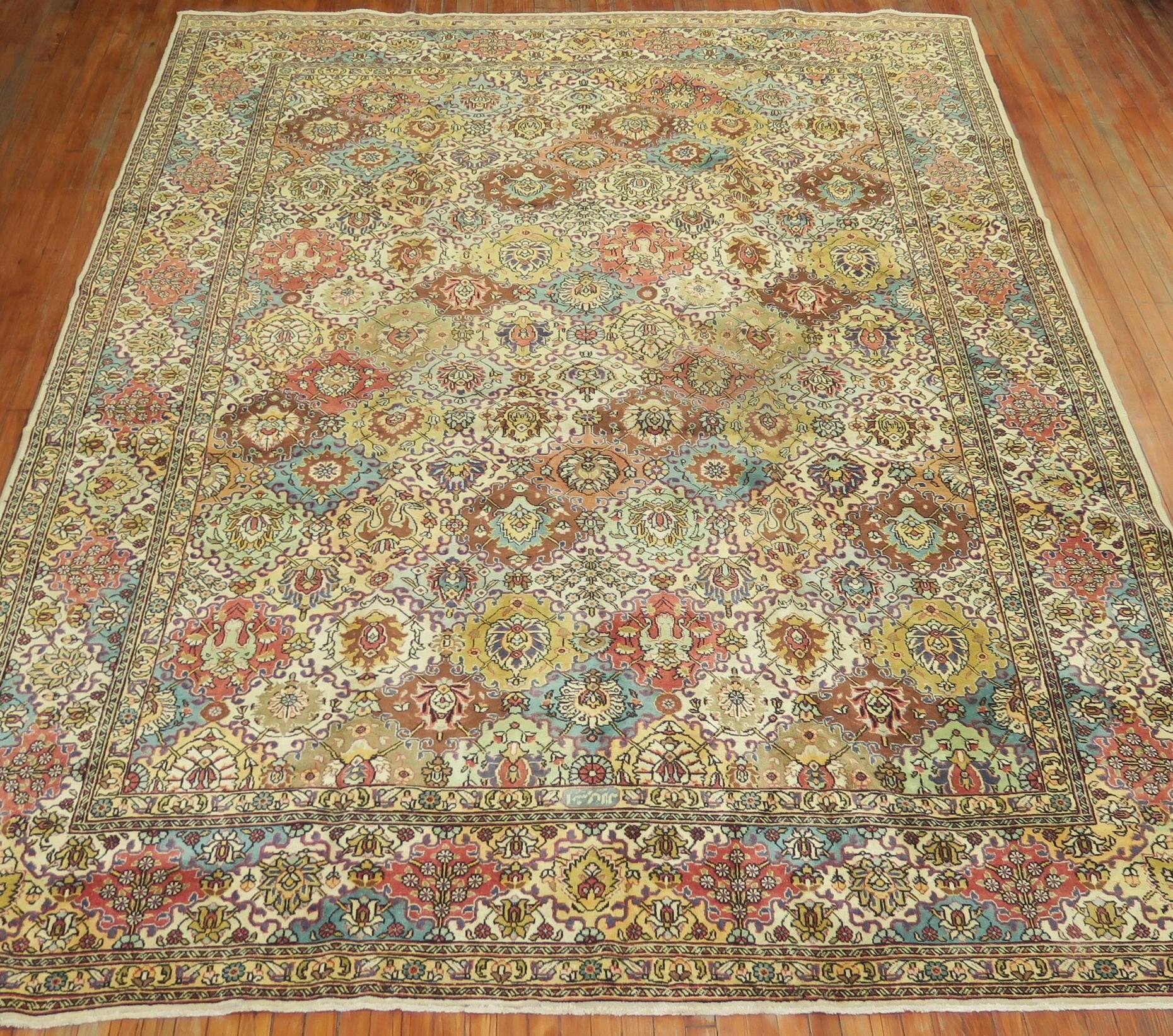 Georgian Zabihi Collection Vintage Persian Tabriz Room Size Rug For Sale