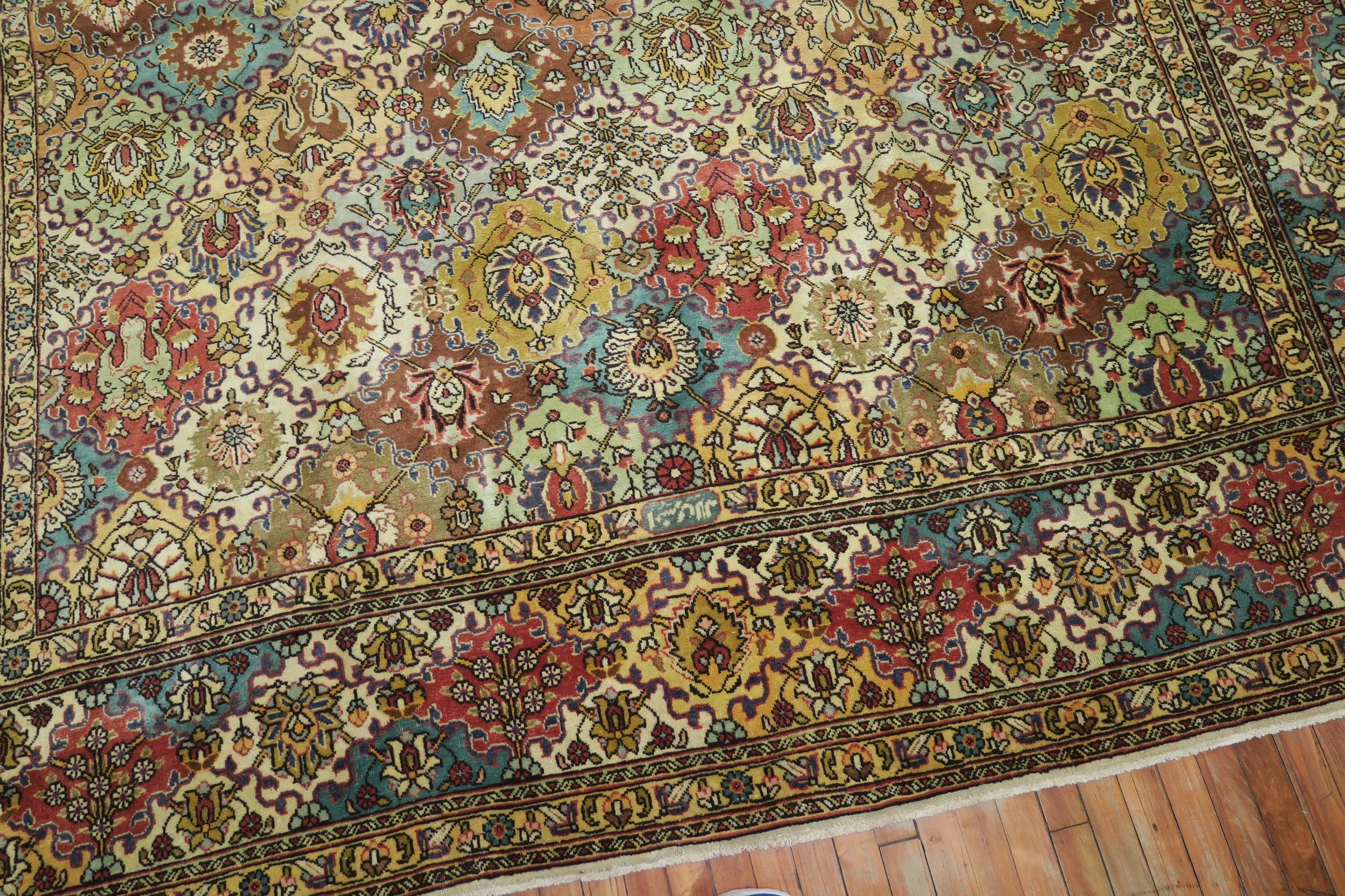 Hand-Knotted Zabihi Collection Vintage Persian Tabriz Room Size Rug For Sale