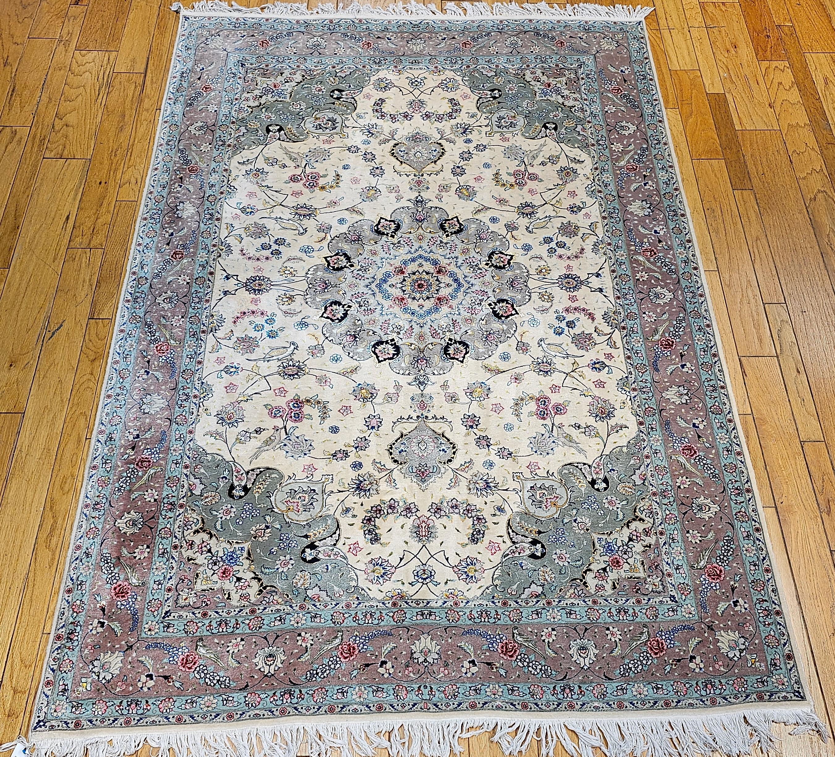 Vintage Persian Tabriz Room Size Rug in a Floral Pattern in Ivory, Taupe, Sage For Sale 10