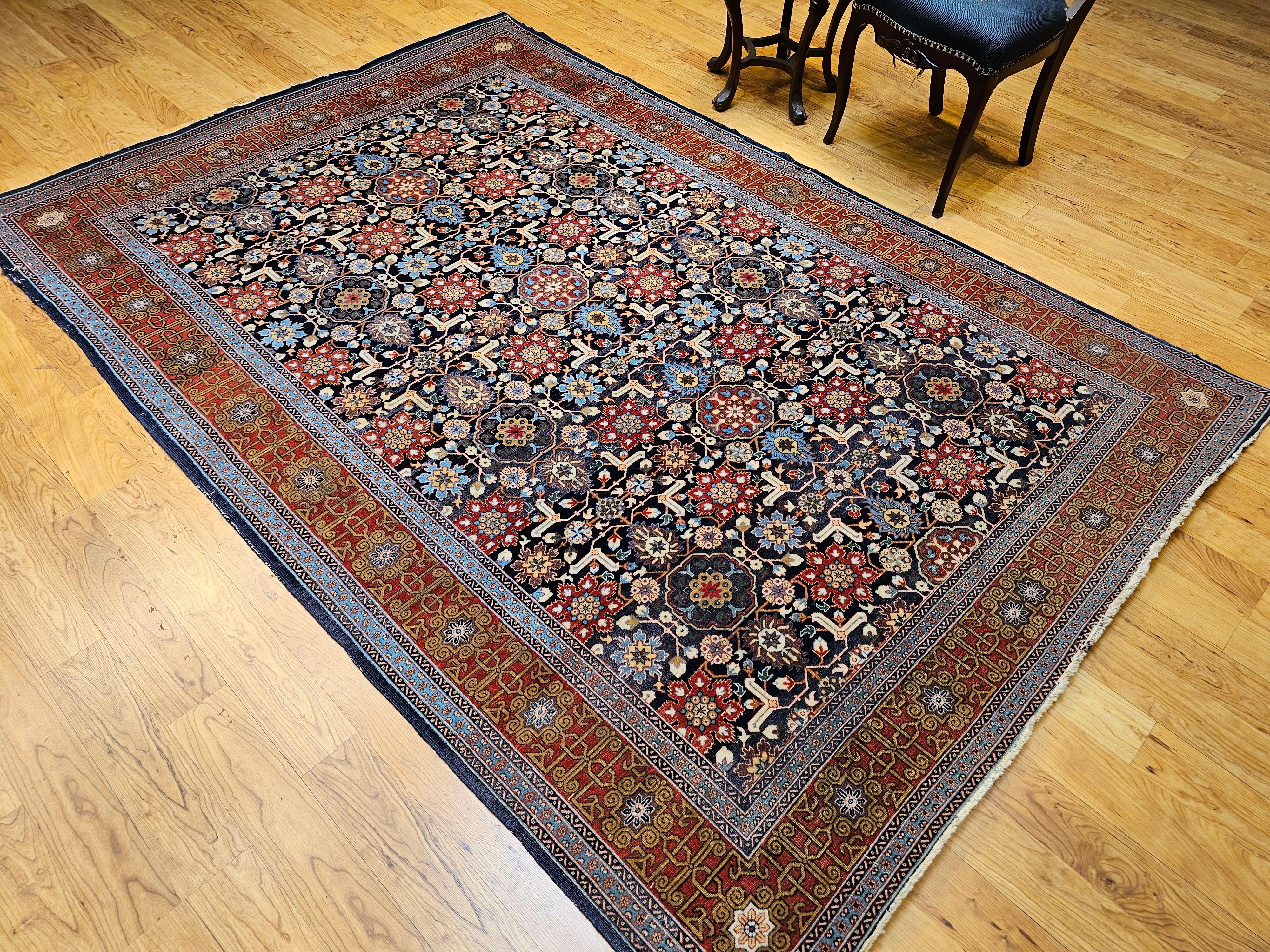Alfombra persa tabriz vintage con motivo geométrico afshan por toda la habitación en venta 5