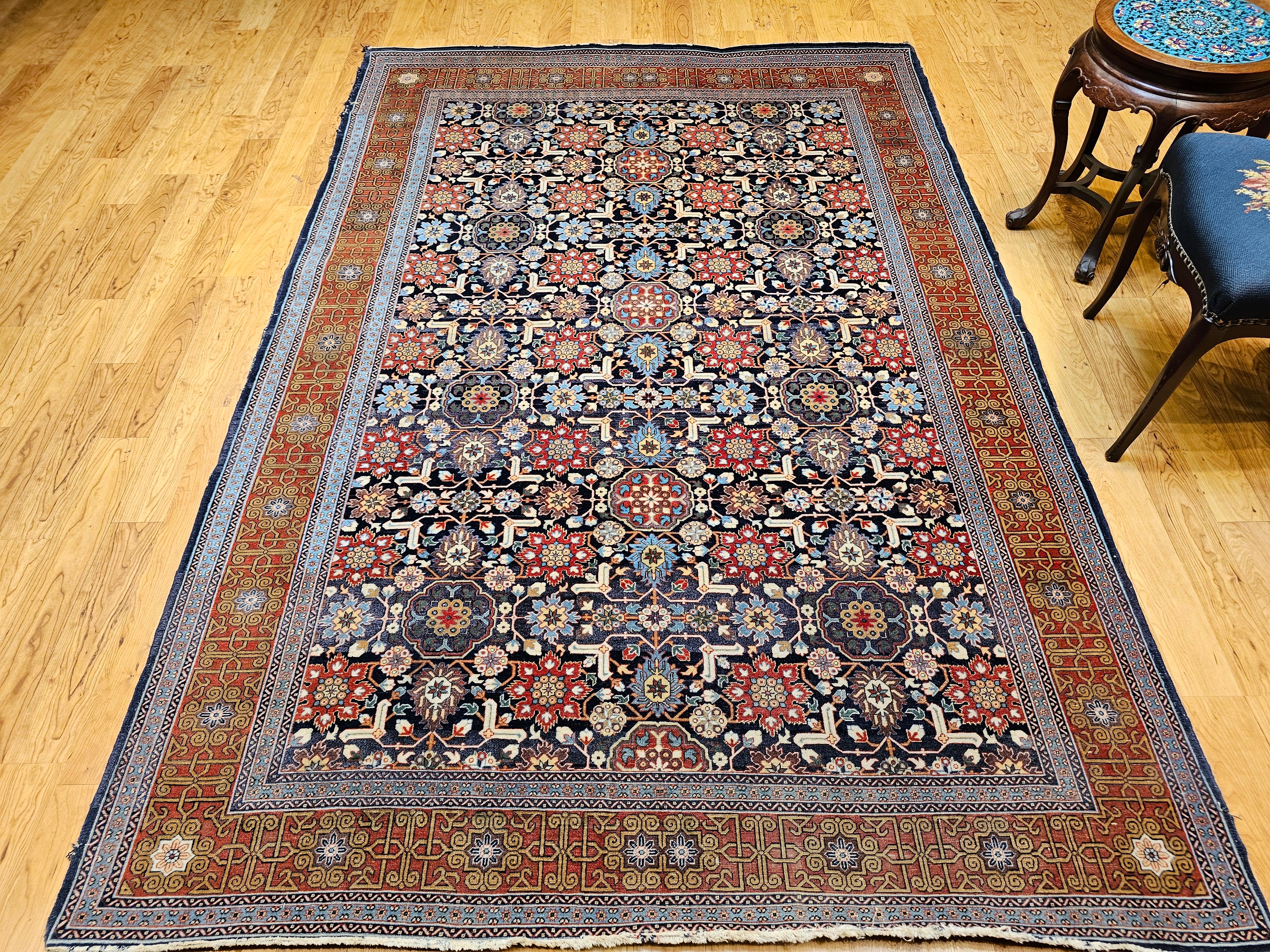 Alfombra persa tabriz vintage con motivo geométrico afshan por toda la habitación en venta 6