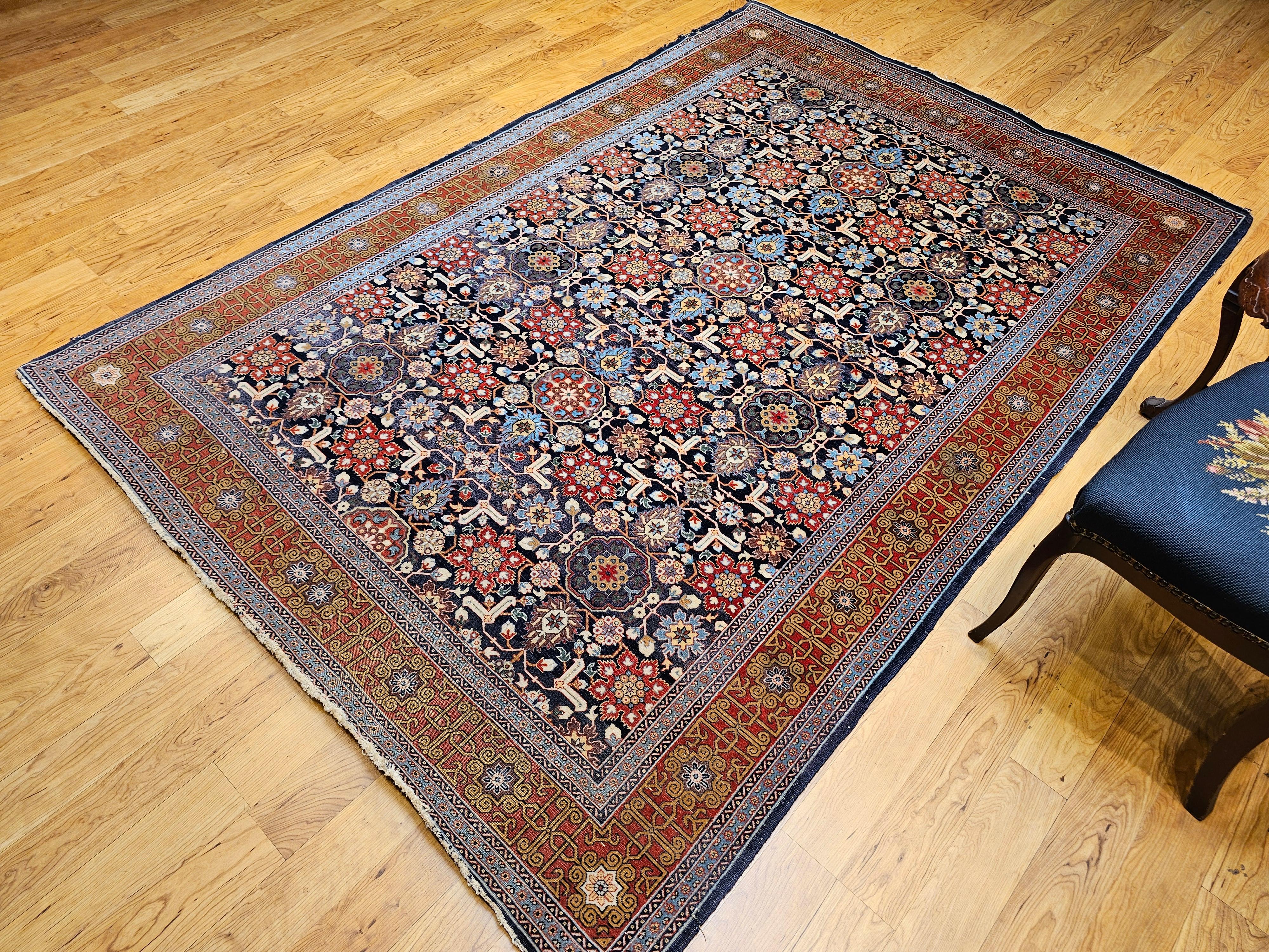 Alfombra persa tabriz vintage con motivo geométrico afshan por toda la habitación en venta 7