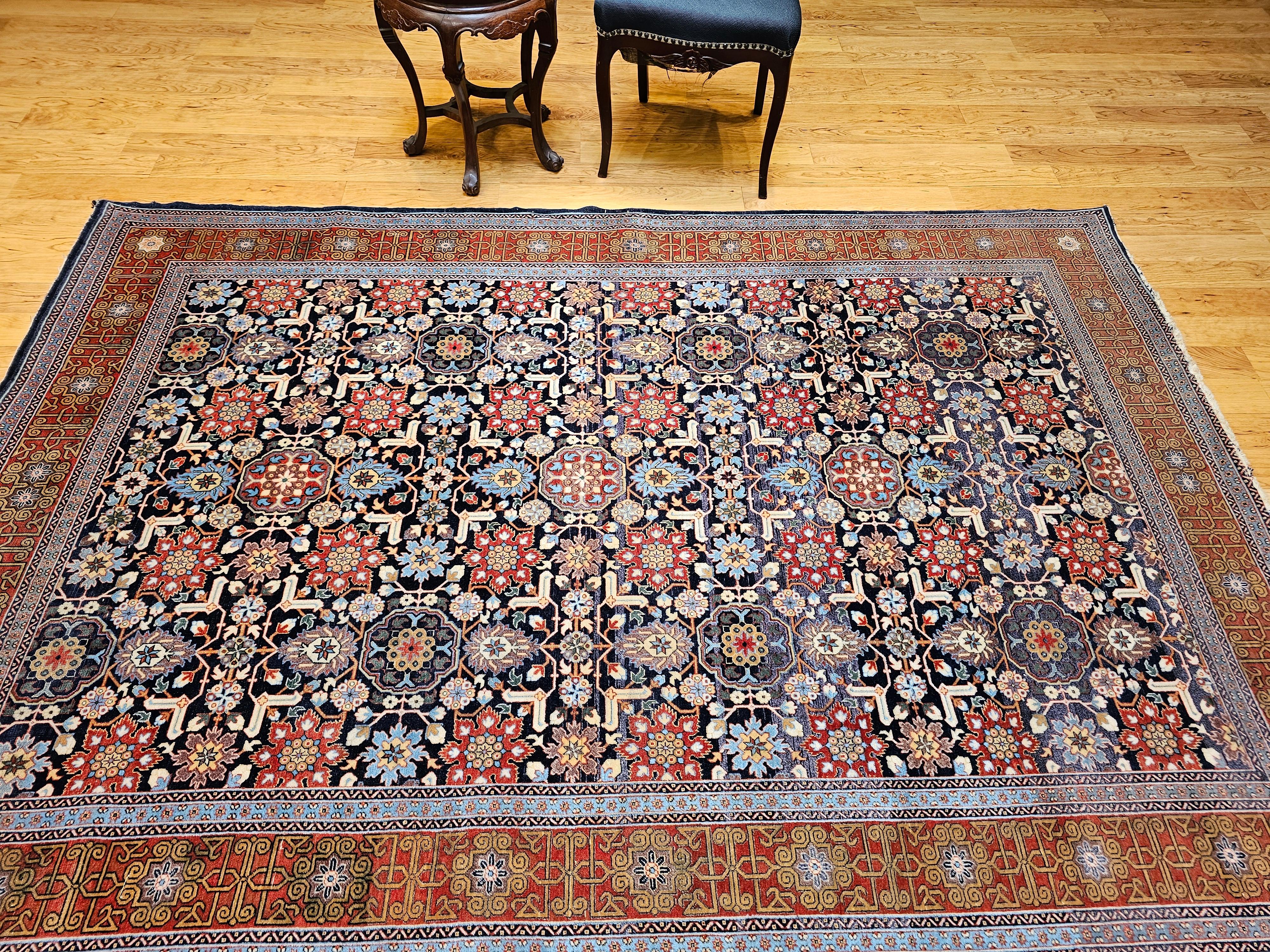 Alfombra persa tabriz vintage con motivo geométrico afshan por toda la habitación en venta 8