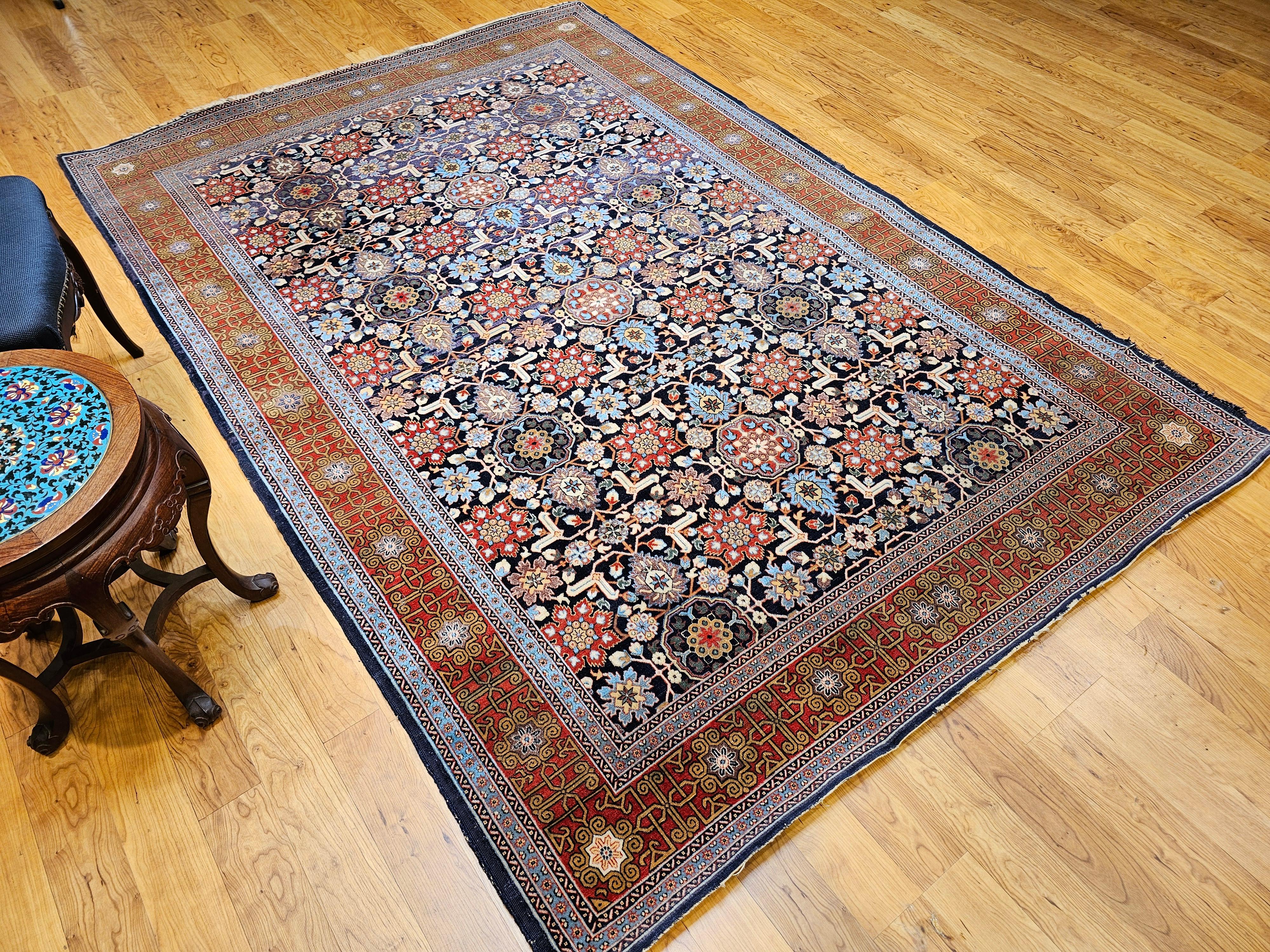 Alfombra persa tabriz vintage con motivo geométrico afshan por toda la habitación en venta 9