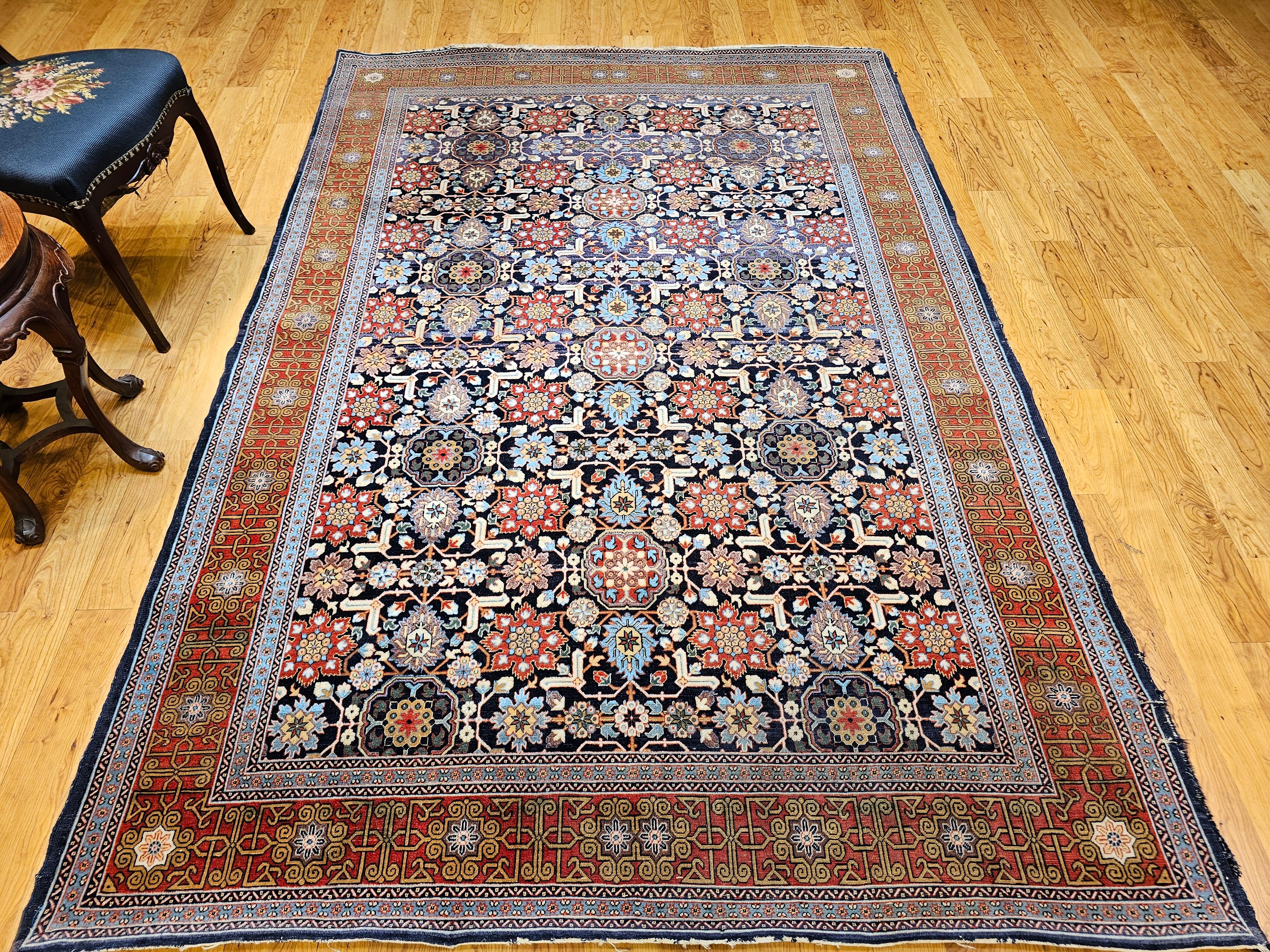 Alfombra persa tabriz vintage con motivo geométrico afshan por toda la habitación en venta 10