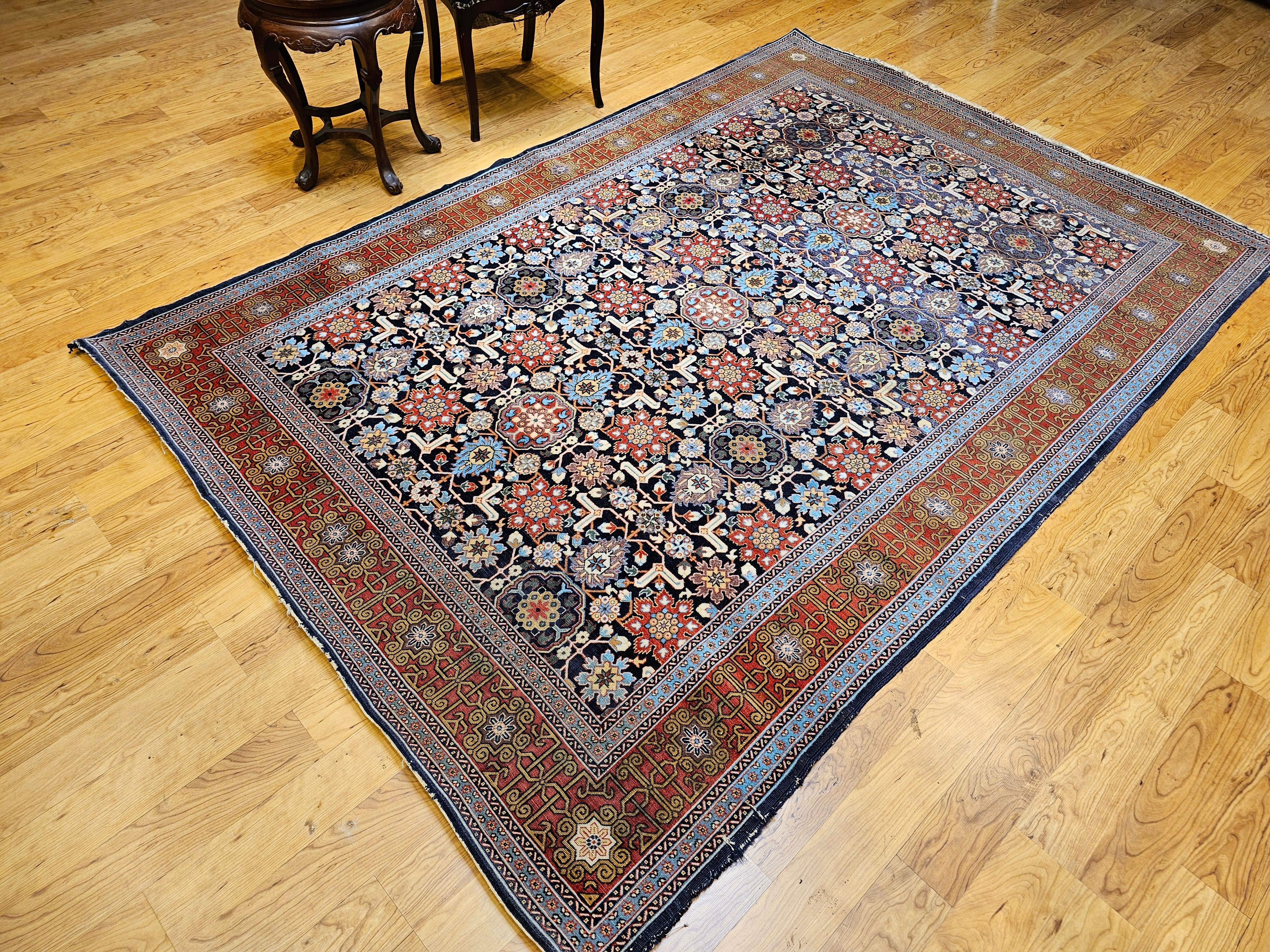 Alfombra persa tabriz vintage con motivo geométrico afshan por toda la habitación en venta 11