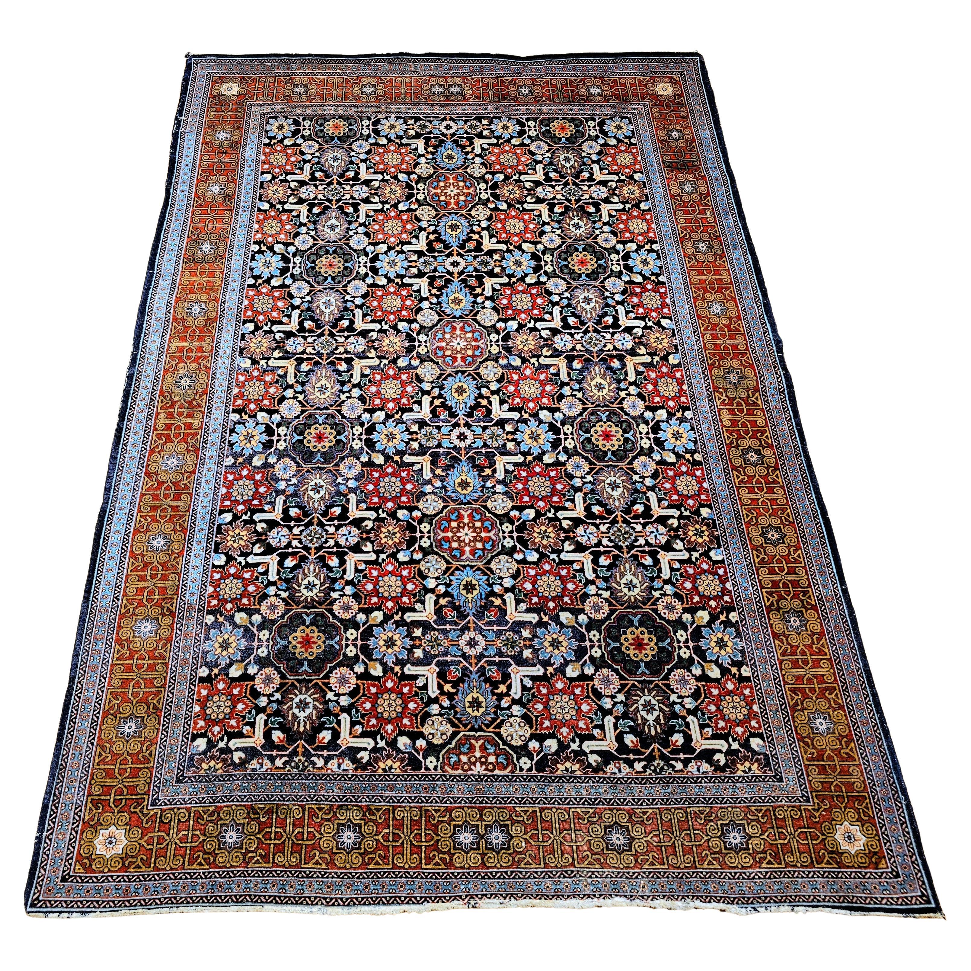 Alfombra persa tabriz vintage con motivo geométrico afshan por toda la habitación