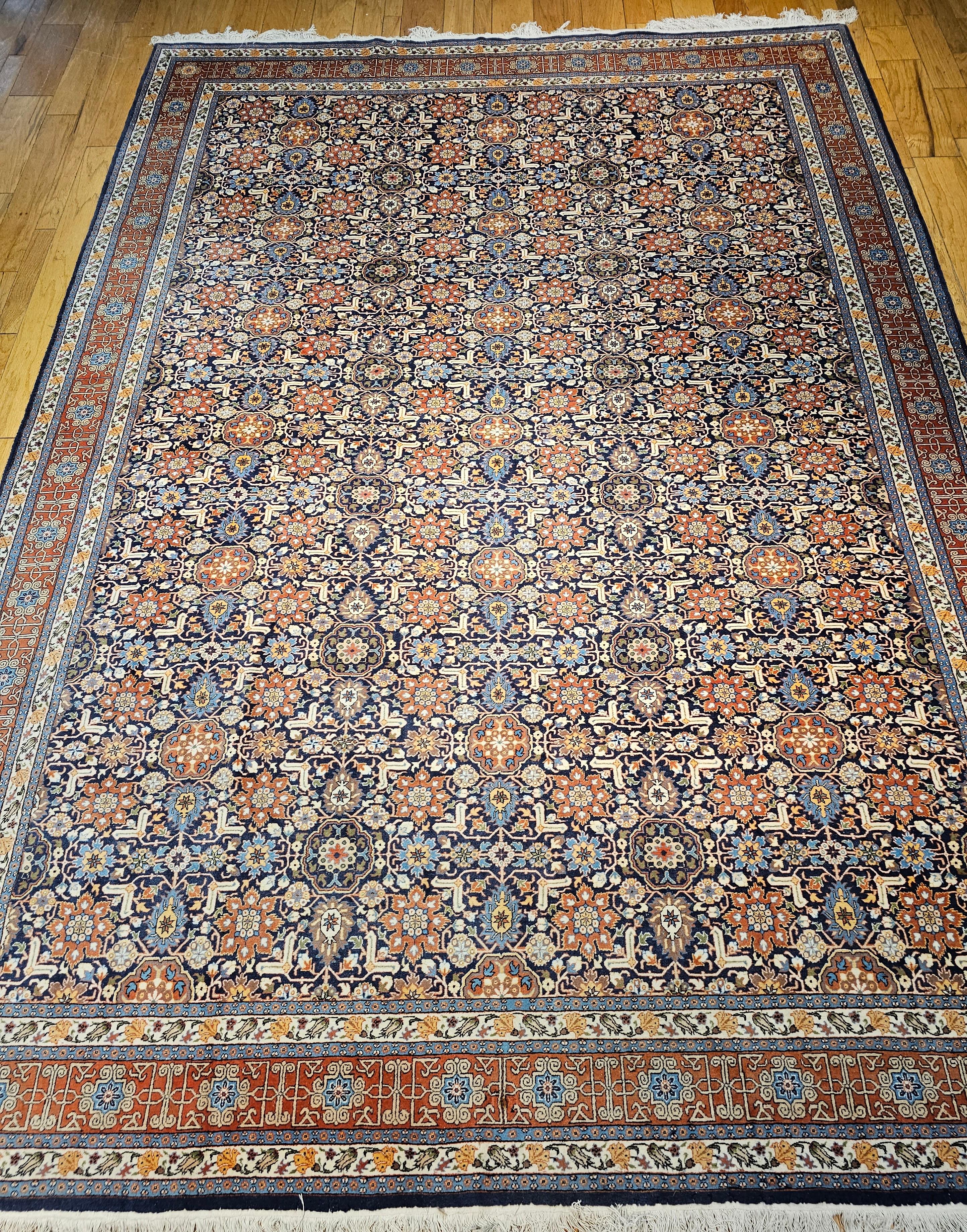 Vintage Persian Tabriz in Allover Afshan Geometric Pattern in Navy Blue, Red In Good Condition For Sale In Barrington, IL