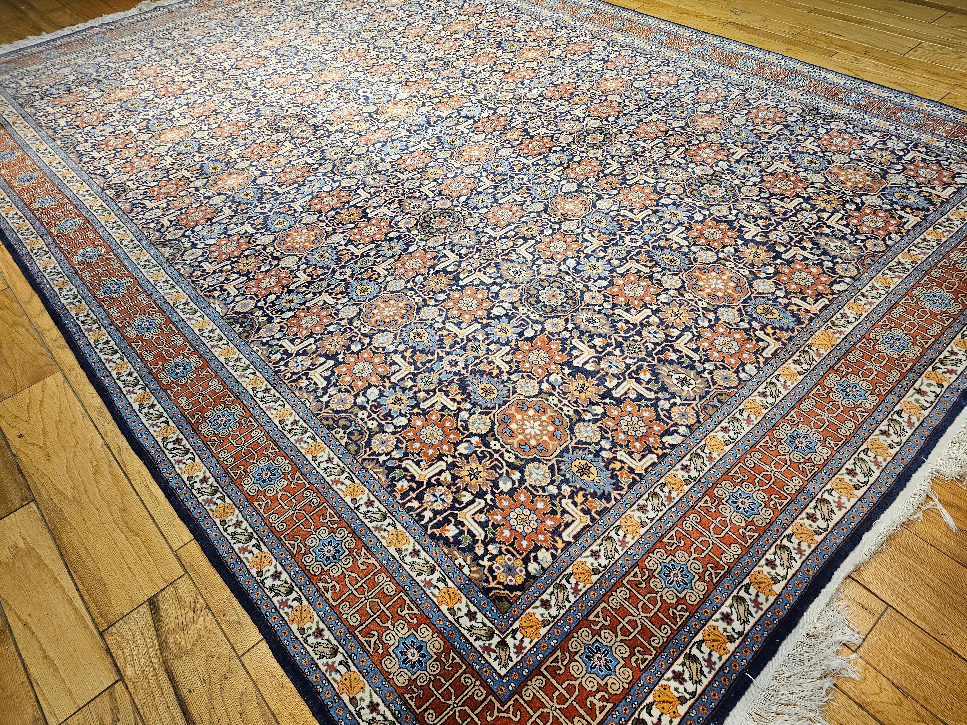 Vintage Persian Tabriz in Allover Afshan Geometric Pattern in Navy Blue, Red For Sale 2