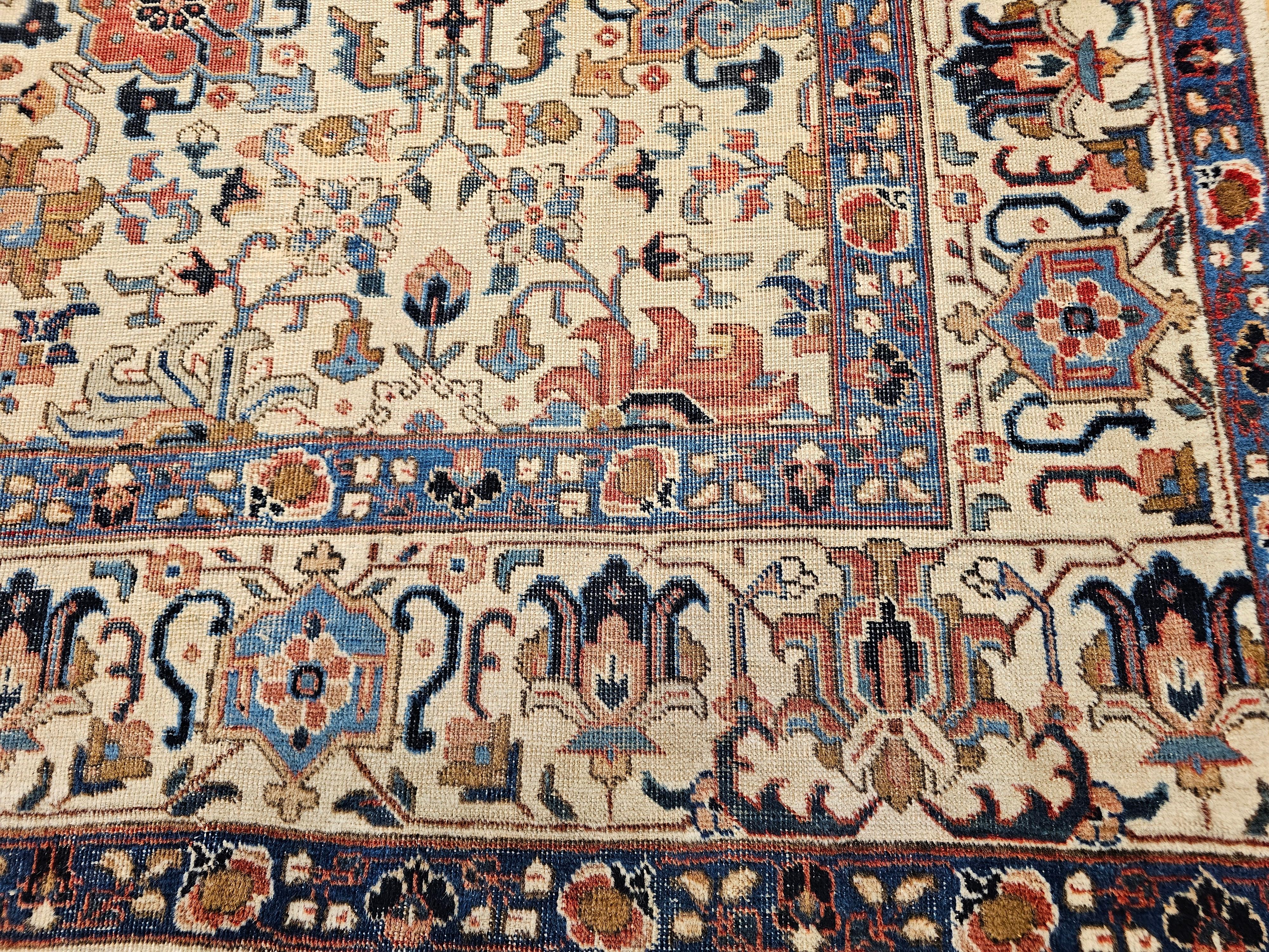 Vintage Persisch Tabriz Zimmer Größe Teppich in Allover Geometrische Muster in Elfenbein, Blau im Angebot 2