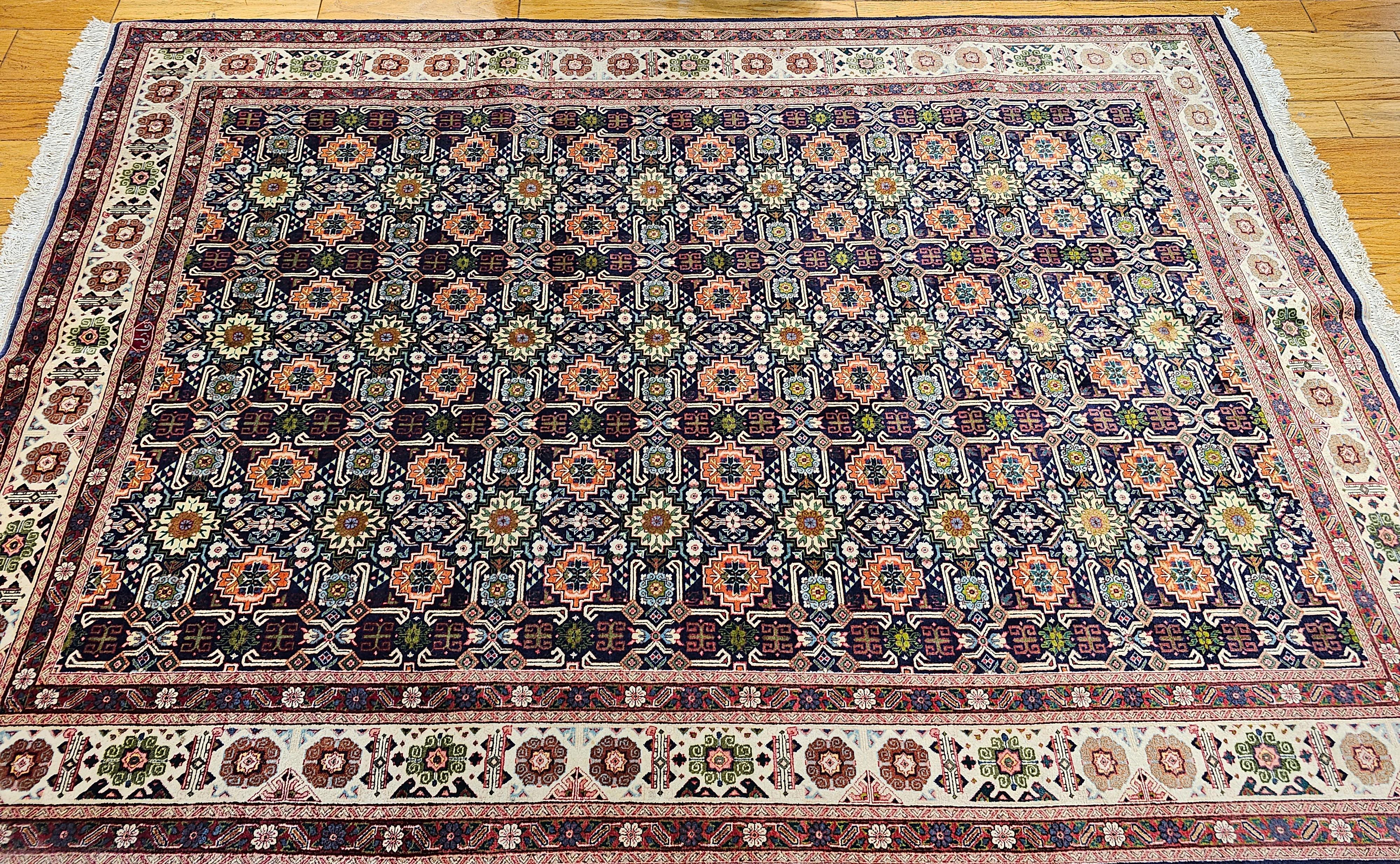 Tappeto persiano d'epoca Tabriz con motivo geometrico a tutto campo in blu e avorio in vendita 8