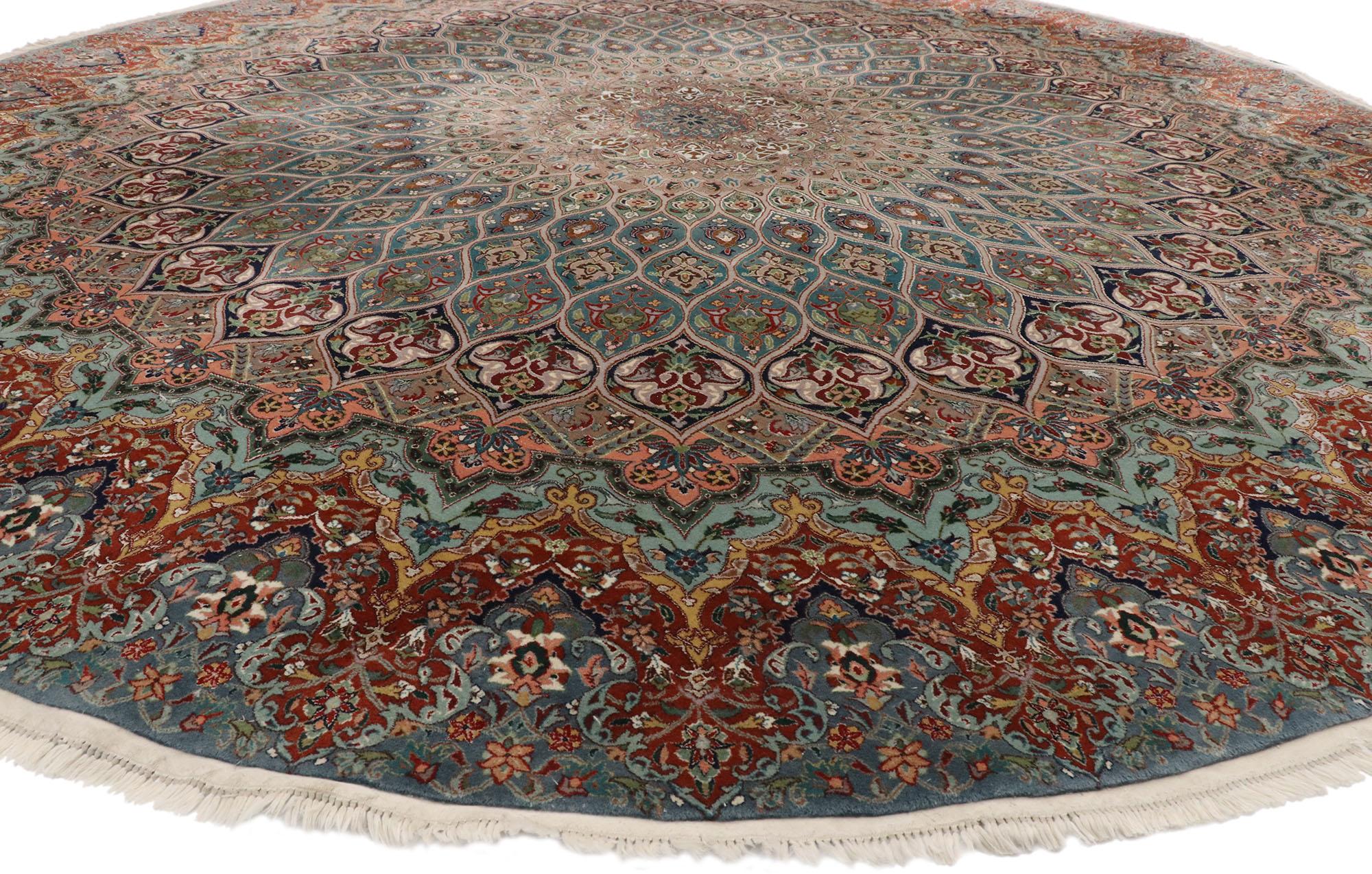 Hand-Knotted Vintage Persian Tabriz Round Mandala Rug with Art Nouveau Rococo Style
