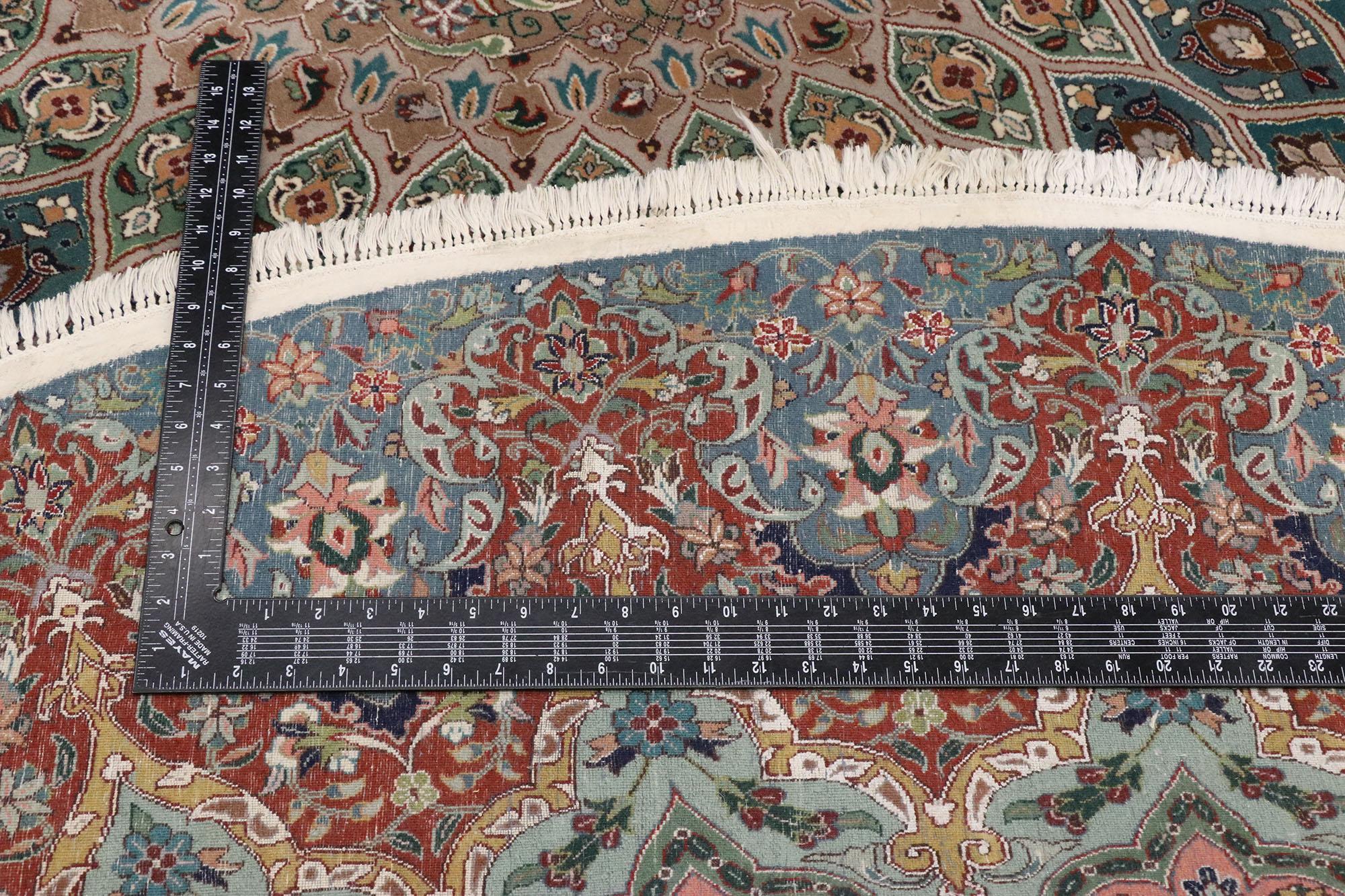 20th Century Vintage Persian Tabriz Round Mandala Rug with Art Nouveau Rococo Style